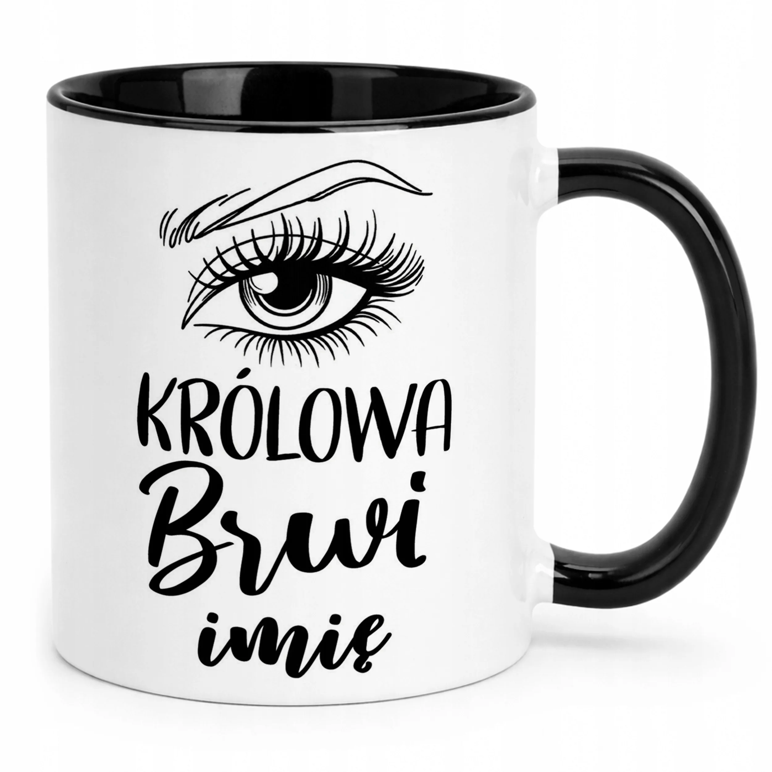 Kubek Czarny Personalizowany Królowa Brwi Dla Stylistki Prezent