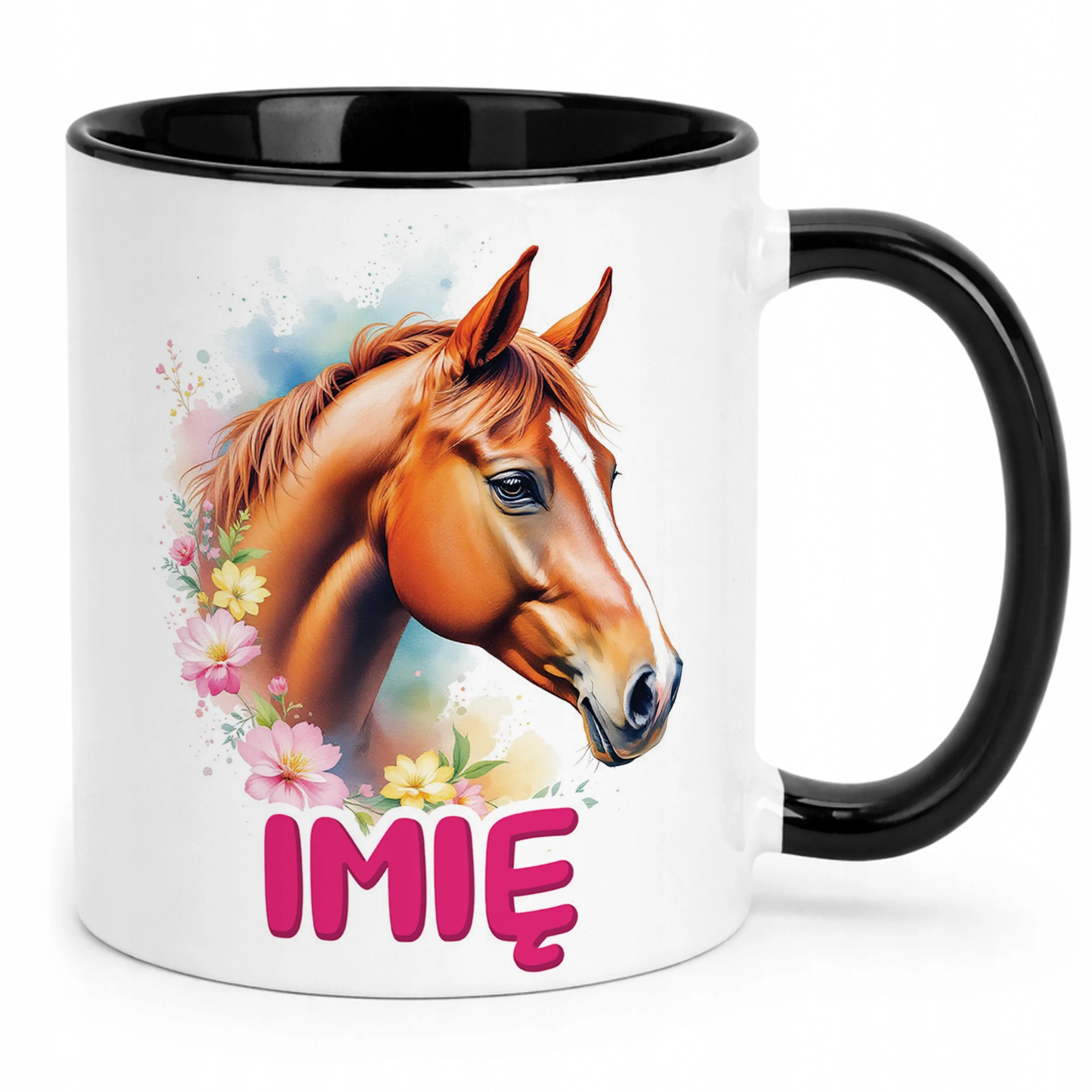 Kubek Czarny Personalizowany Z Koniem Koń Słodki Dla Dzieci