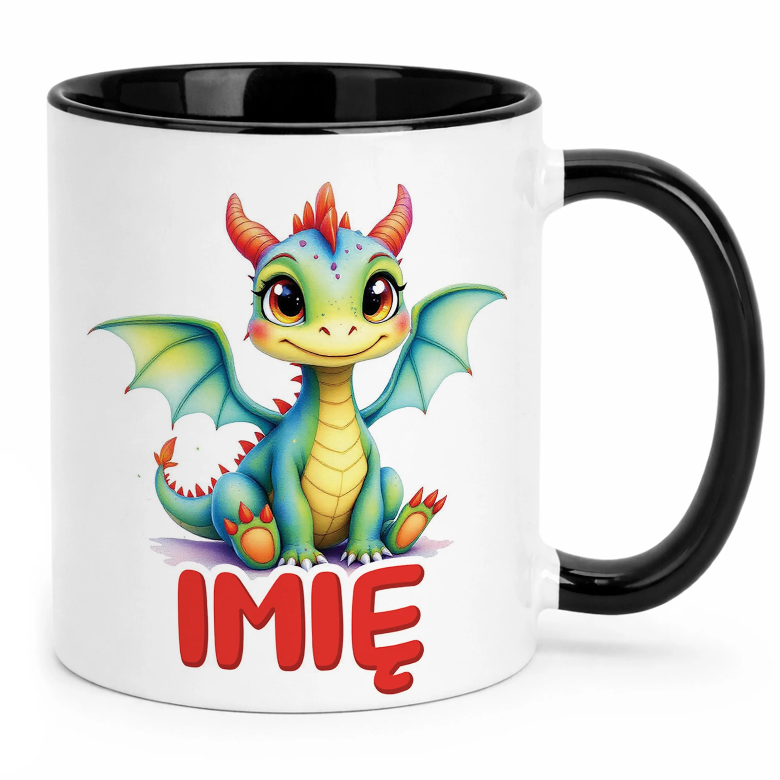 Kubek Czarny Personalizowany Smok Zwierzak Słodki Dla Dzieci