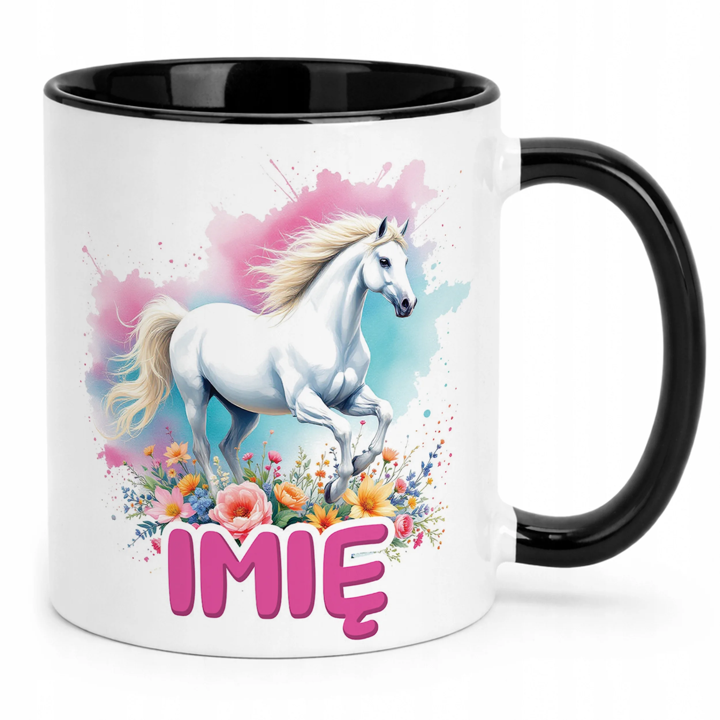 Kubek Czarny Personalizowany Z Koniem Koń Słodki Dla Dzieci