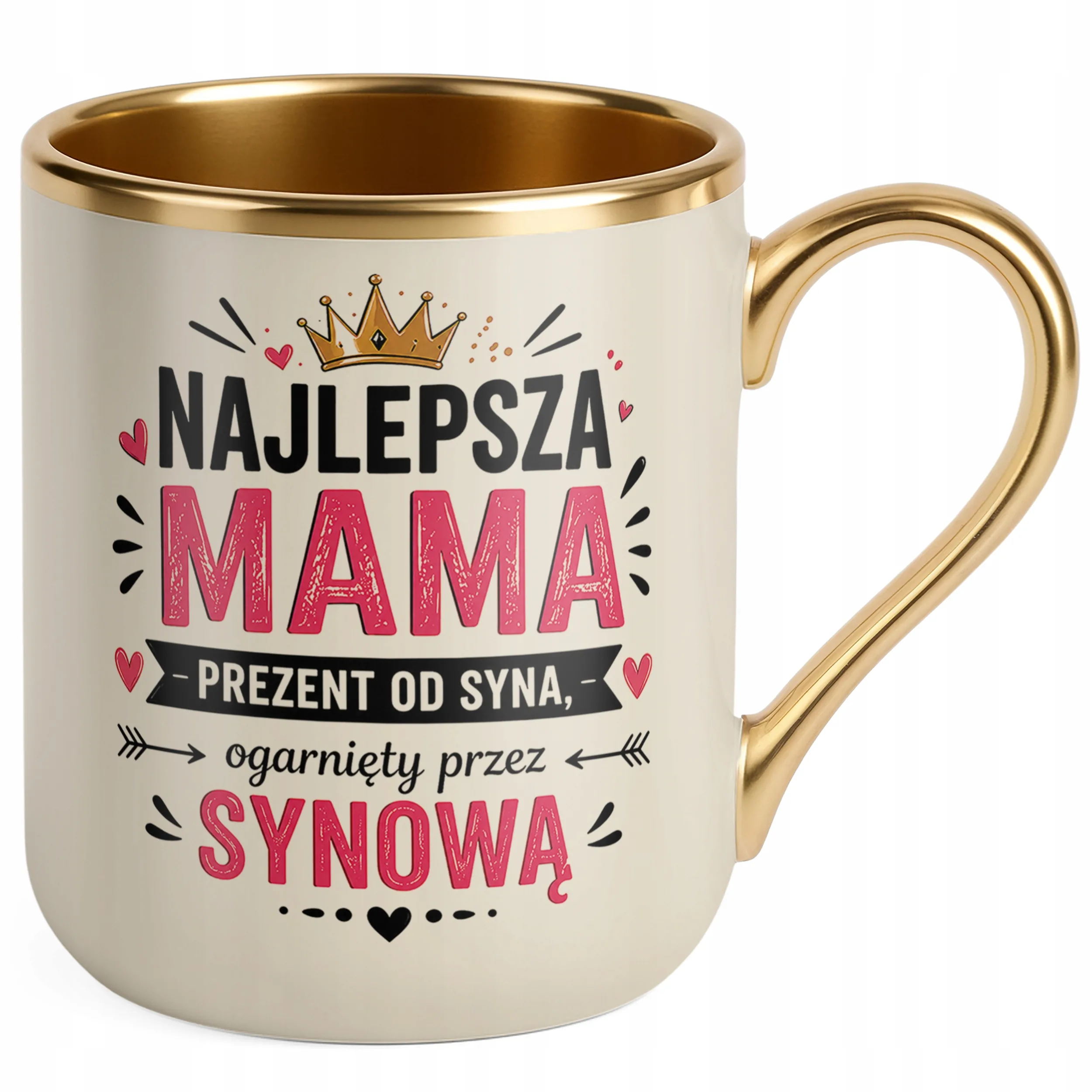 Prezent na Dzień Matki kubek premium złoty ecru dla mamy piękny upominek