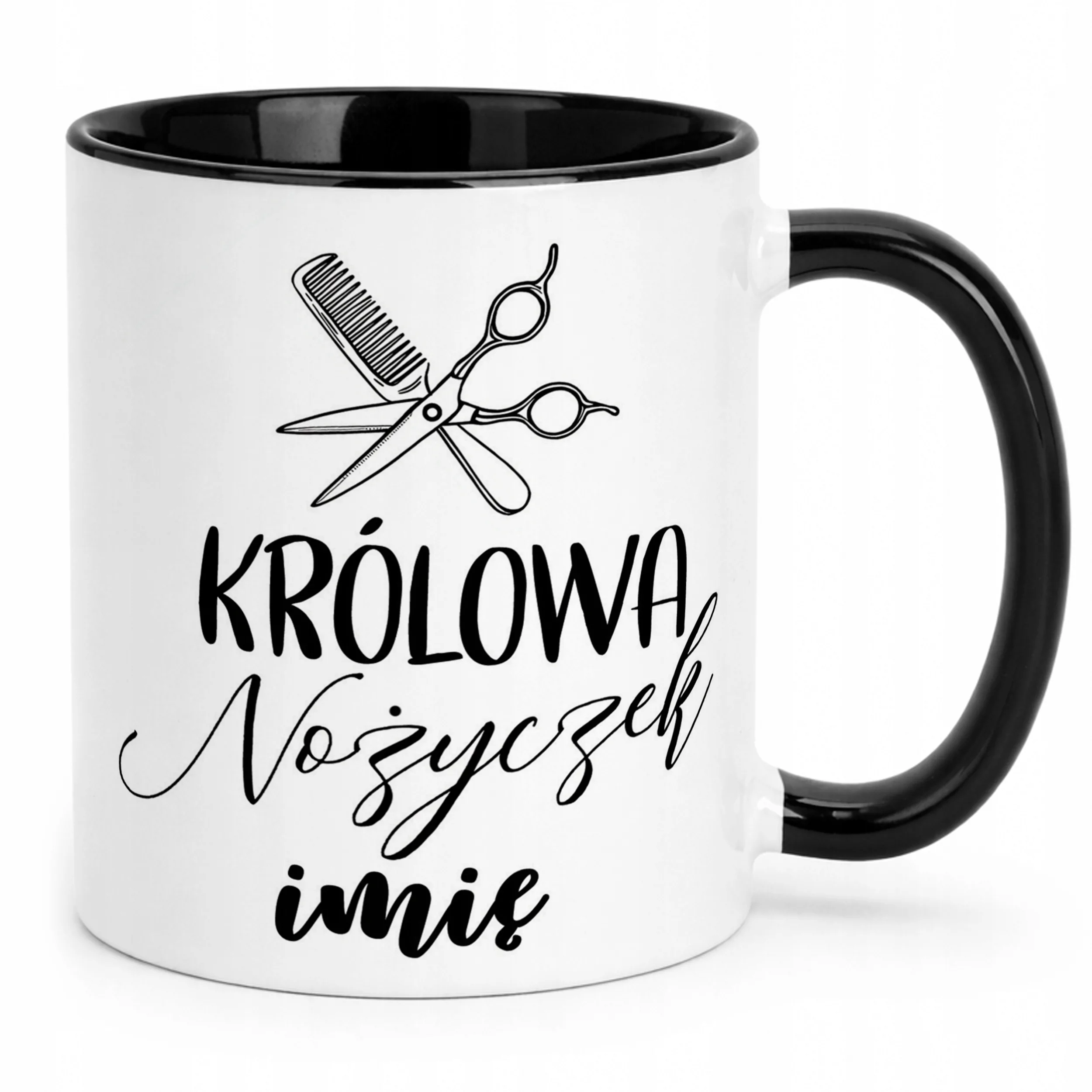 Kubek Czarny Personalizowany Królowa Nożyczek Dla Fryzjerki Prezent