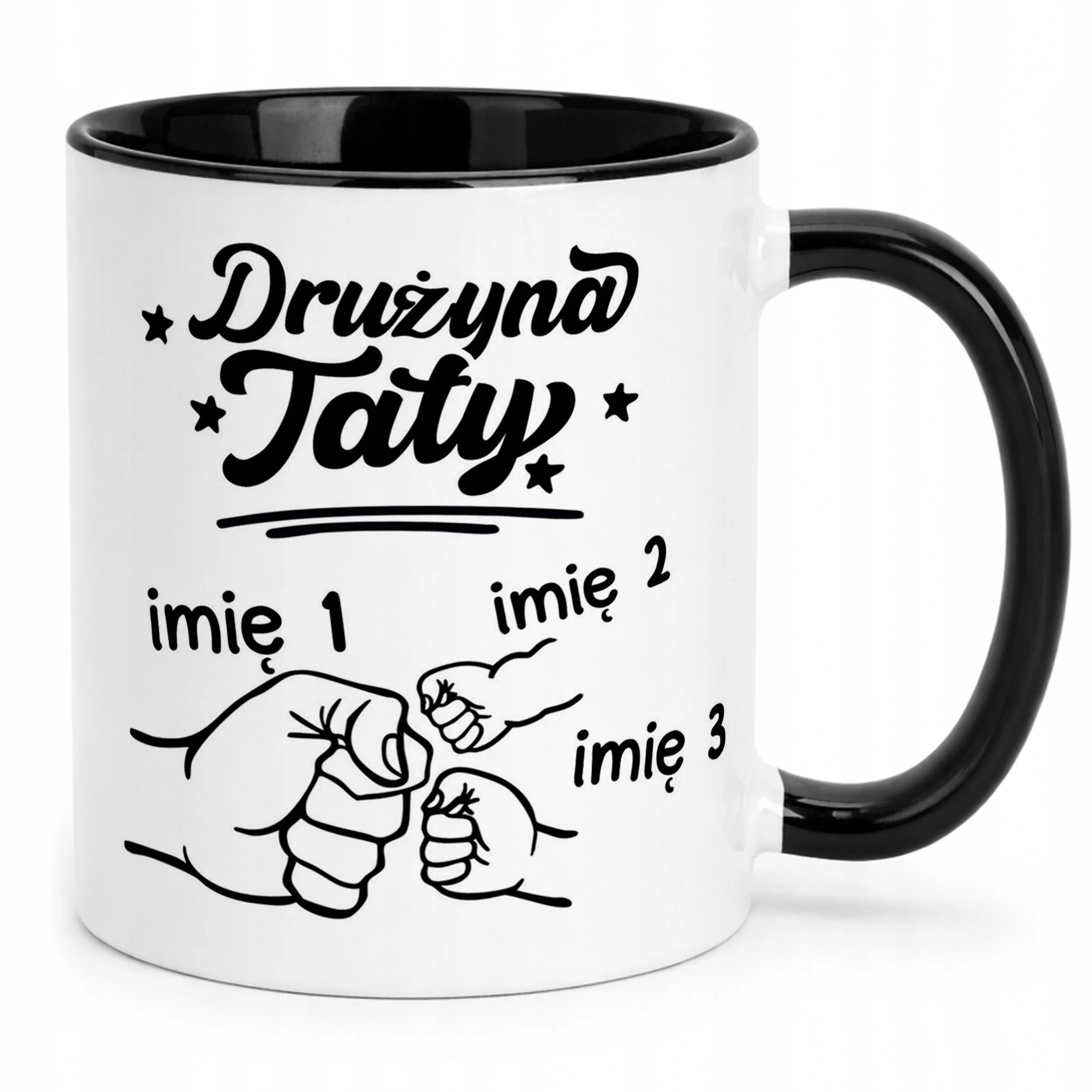 Kubek Czarny Personalizowany Dzień Ojca Najlepsza Drużyna 2 Dzieci