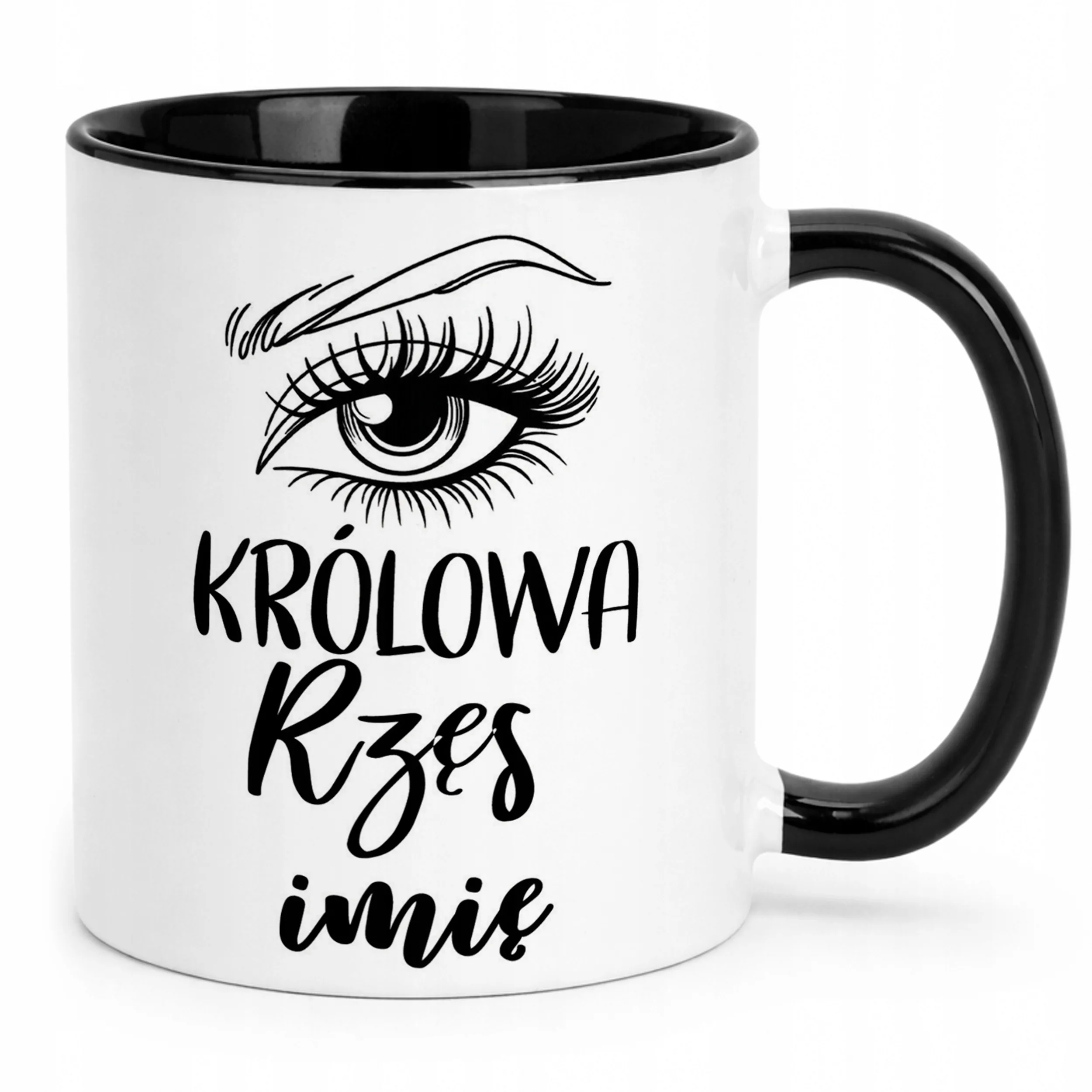 Kubek Czarny Personalizowany Królowa Rzęs Dla Stylistki Prezent