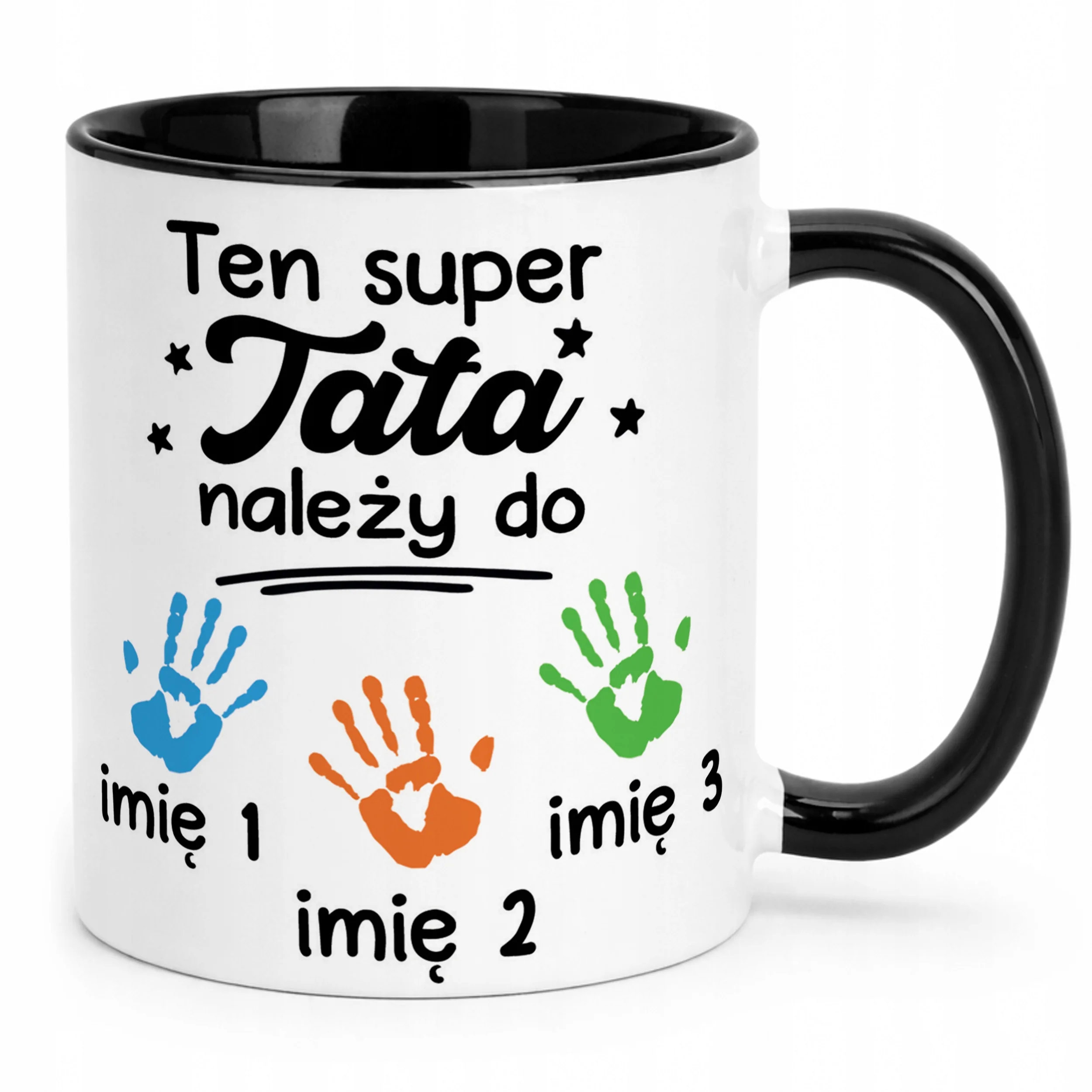 Kubek Czarny Personalizowany Dzień Ojca Tata Należy Do 3 Dzieci
