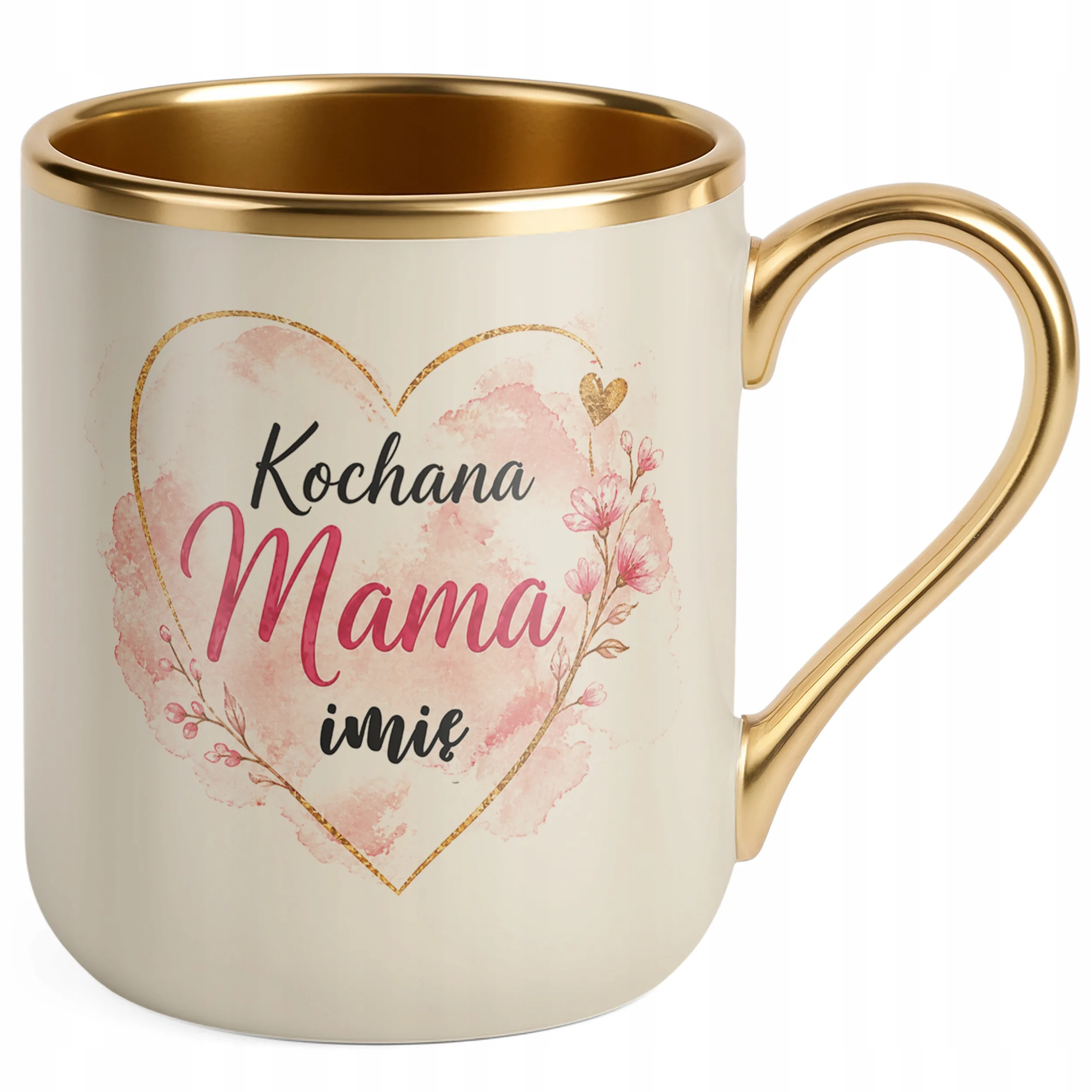 Kubek premium złoty ecru personalizowany dla mamy prezent Dzień Matki
