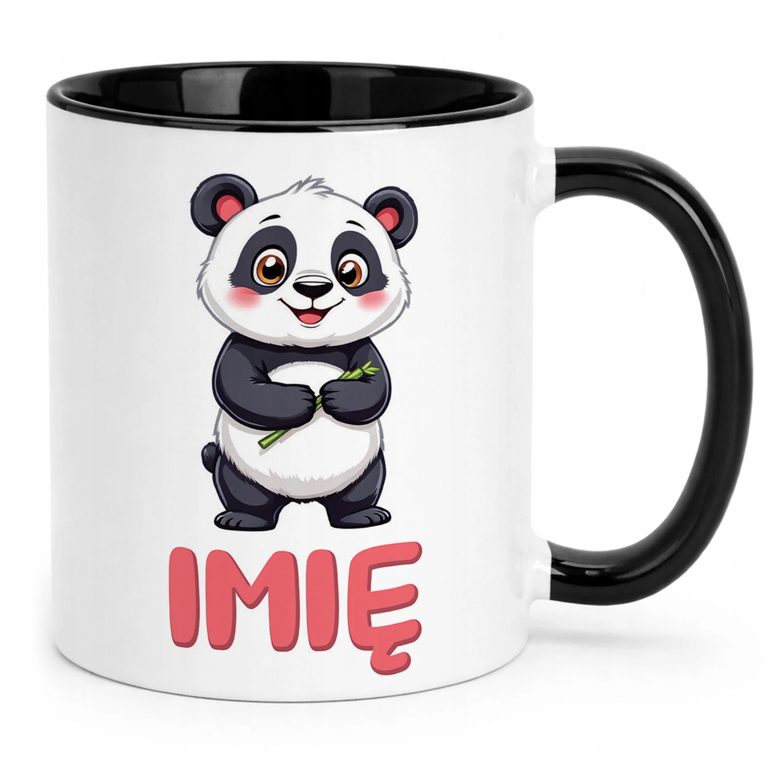 Kubek Czarny Personalizowany Panda Zwierzak Słodki Dla Dzieci