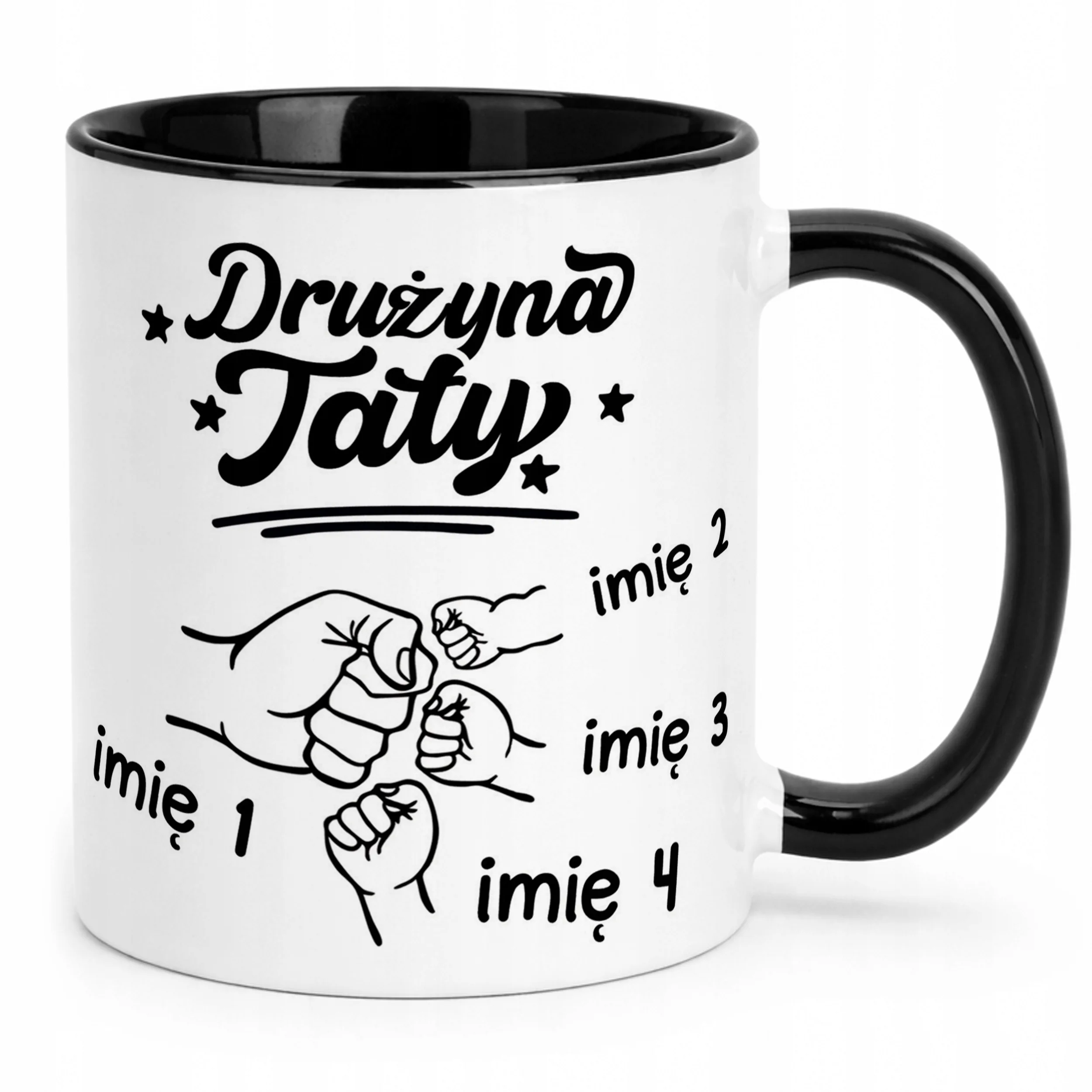 Kubek Czarny Personalizowany Dzień Ojca Najlepsza Drużyna 3 Dzieci