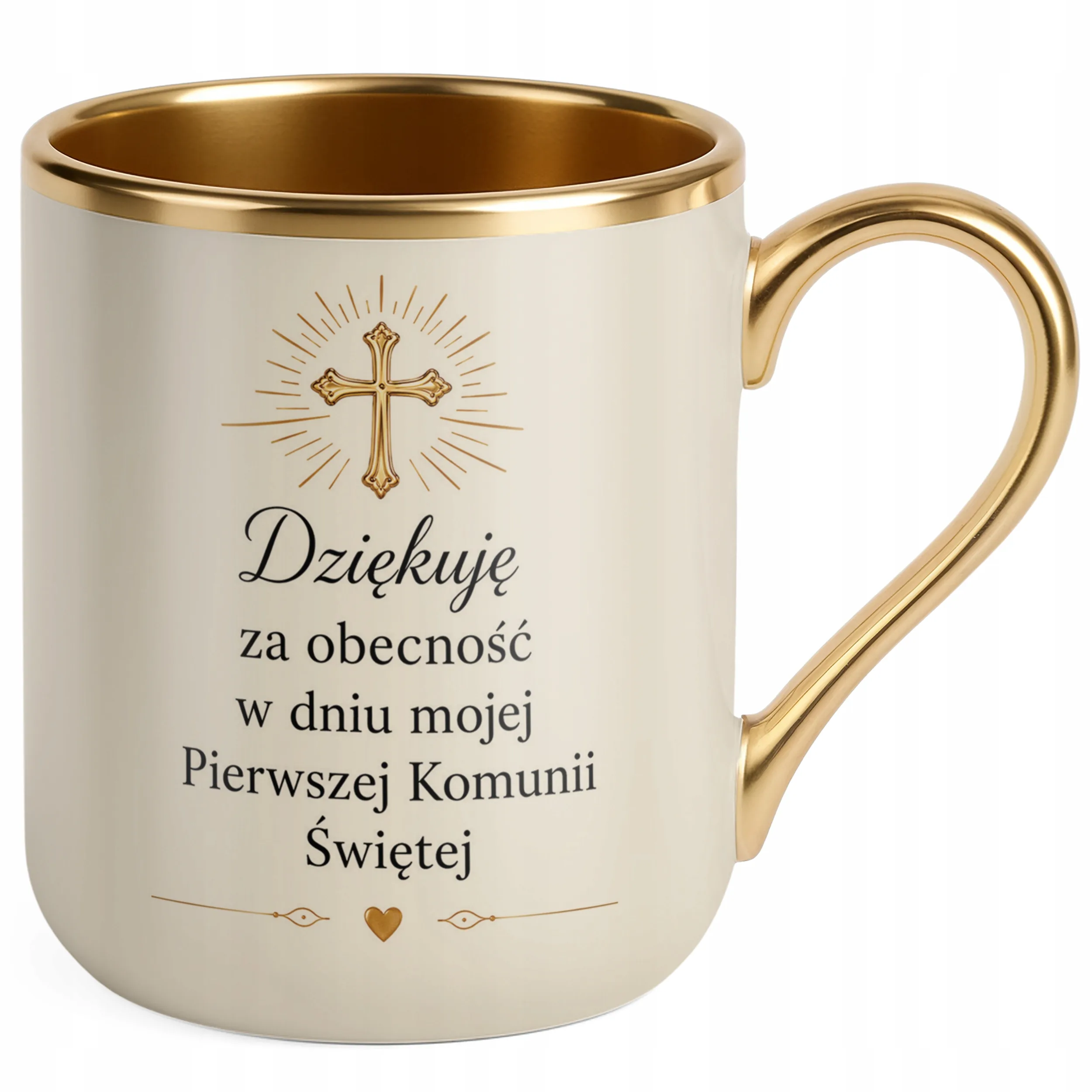 Kubek Premium złoty ecru Pierwsza Komunia Święta dla gości pamiątka