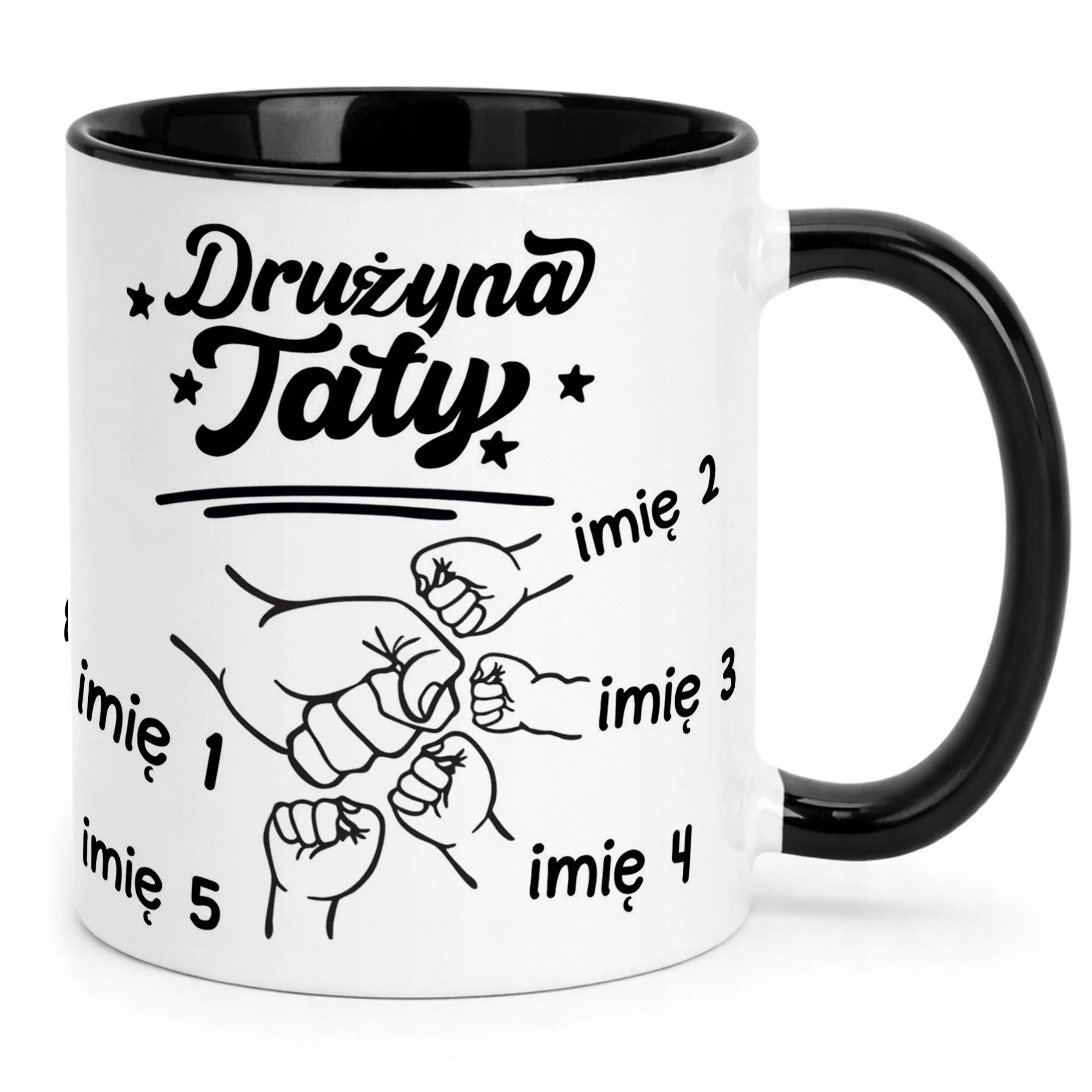 Kubek Czarny Personalizowany Dzień Ojca Najlepsza Drużyna 4 Dzieci