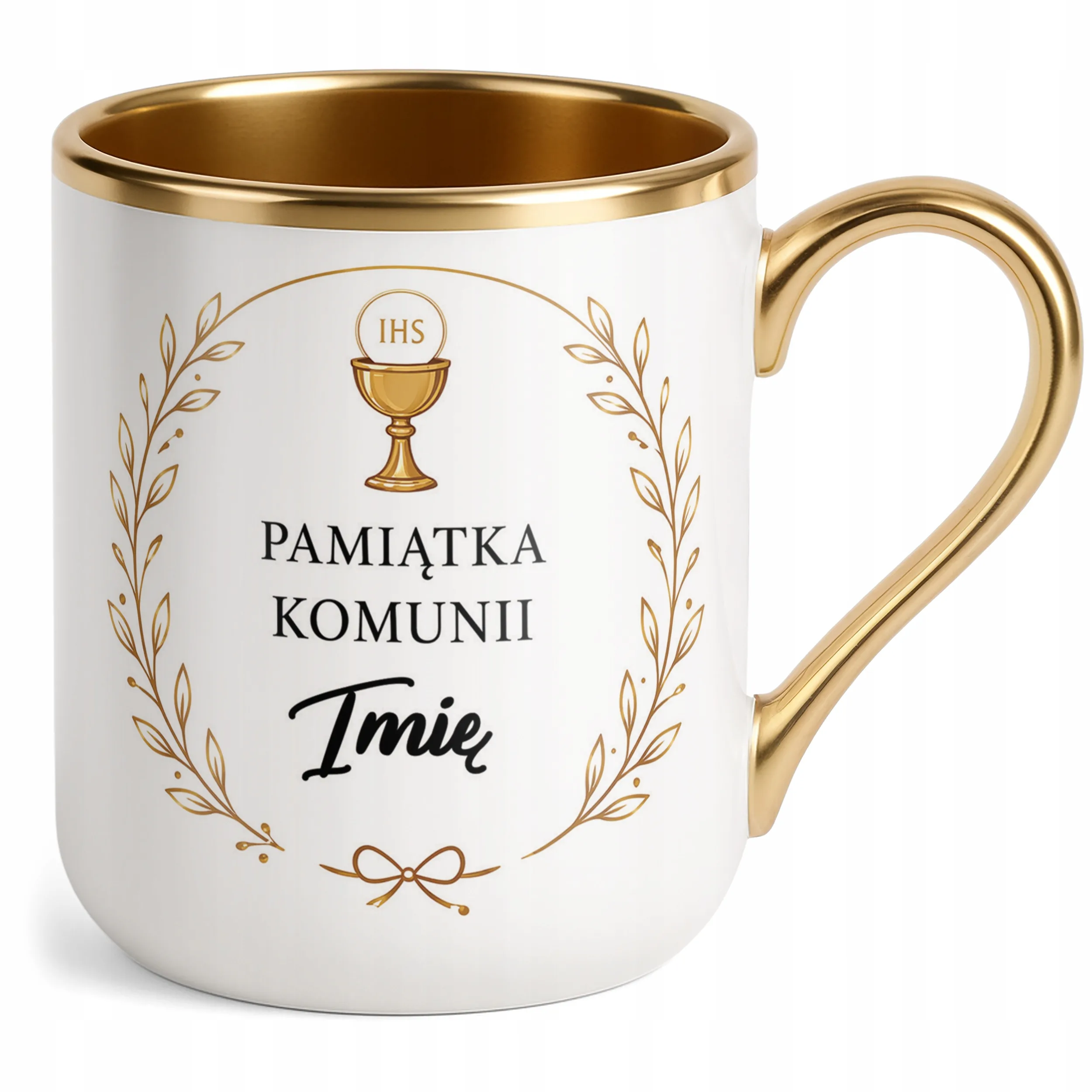 Kubek złoty personalizowany Pierwsza Komunia pamiątka dla gości premium