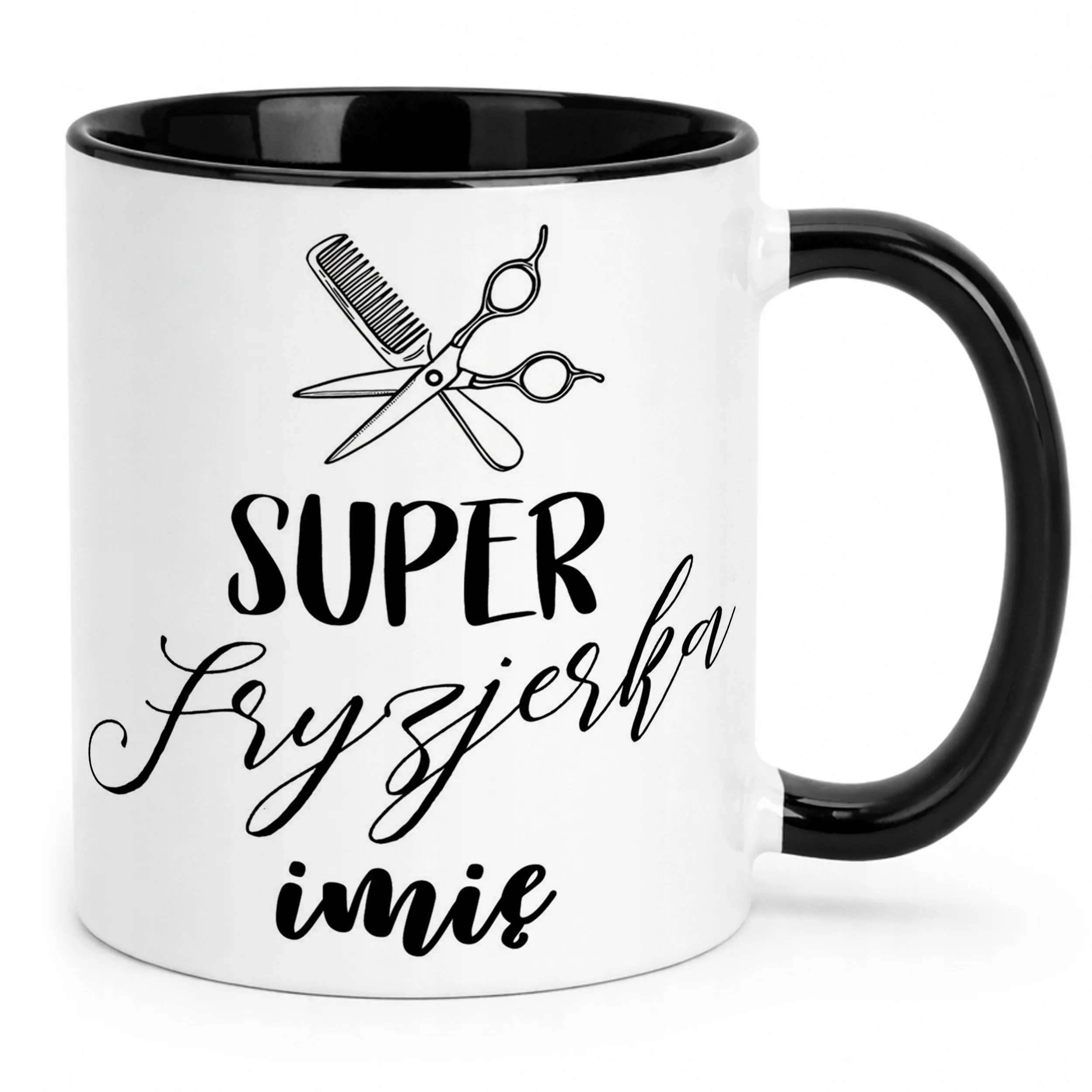 Kubek Czarny Personalizowany Super Fryzjerka Dla Fryzjerki Prezent