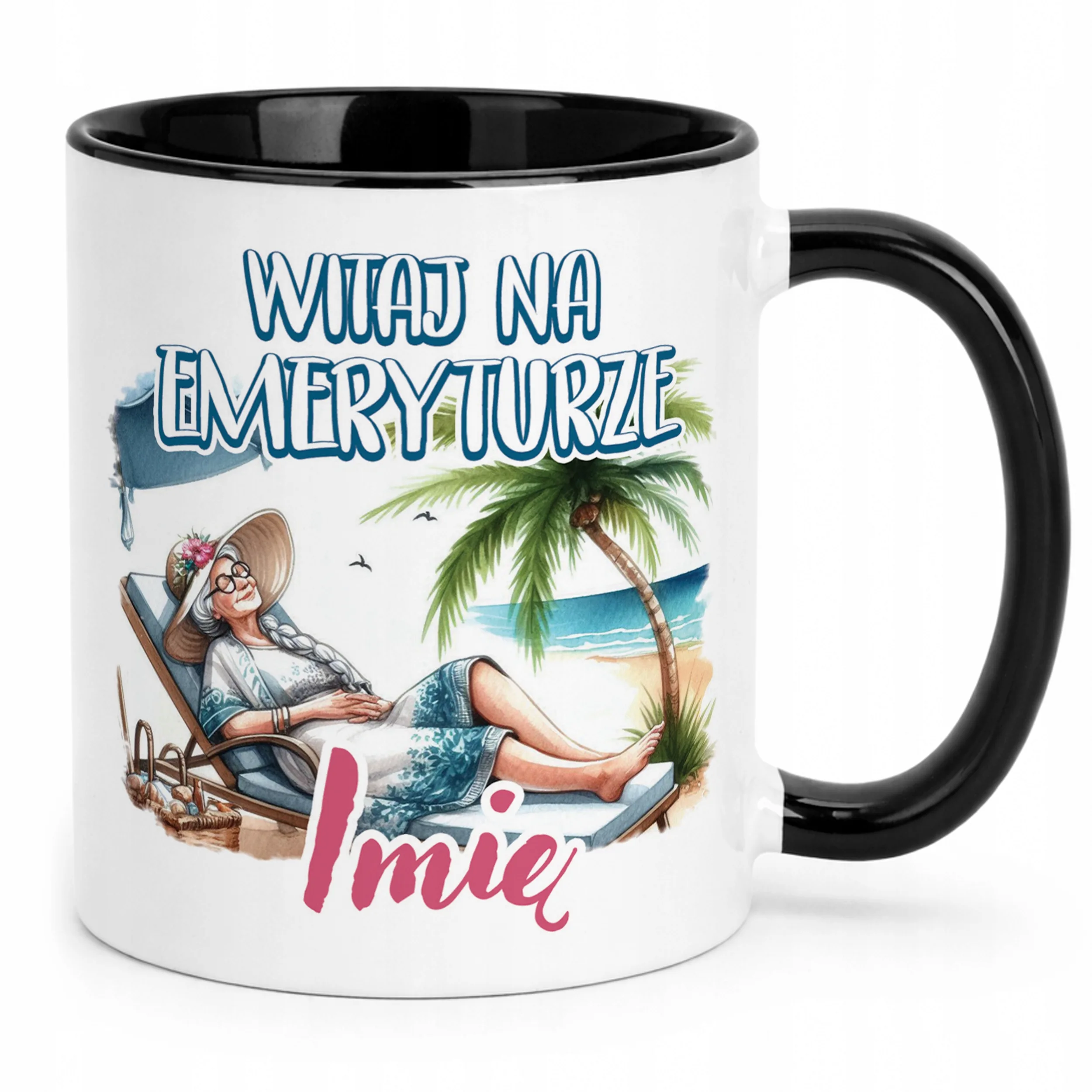 Kubek Czarny Personalizowany Z okazji Emerytury Dla Emerytki Prezent
