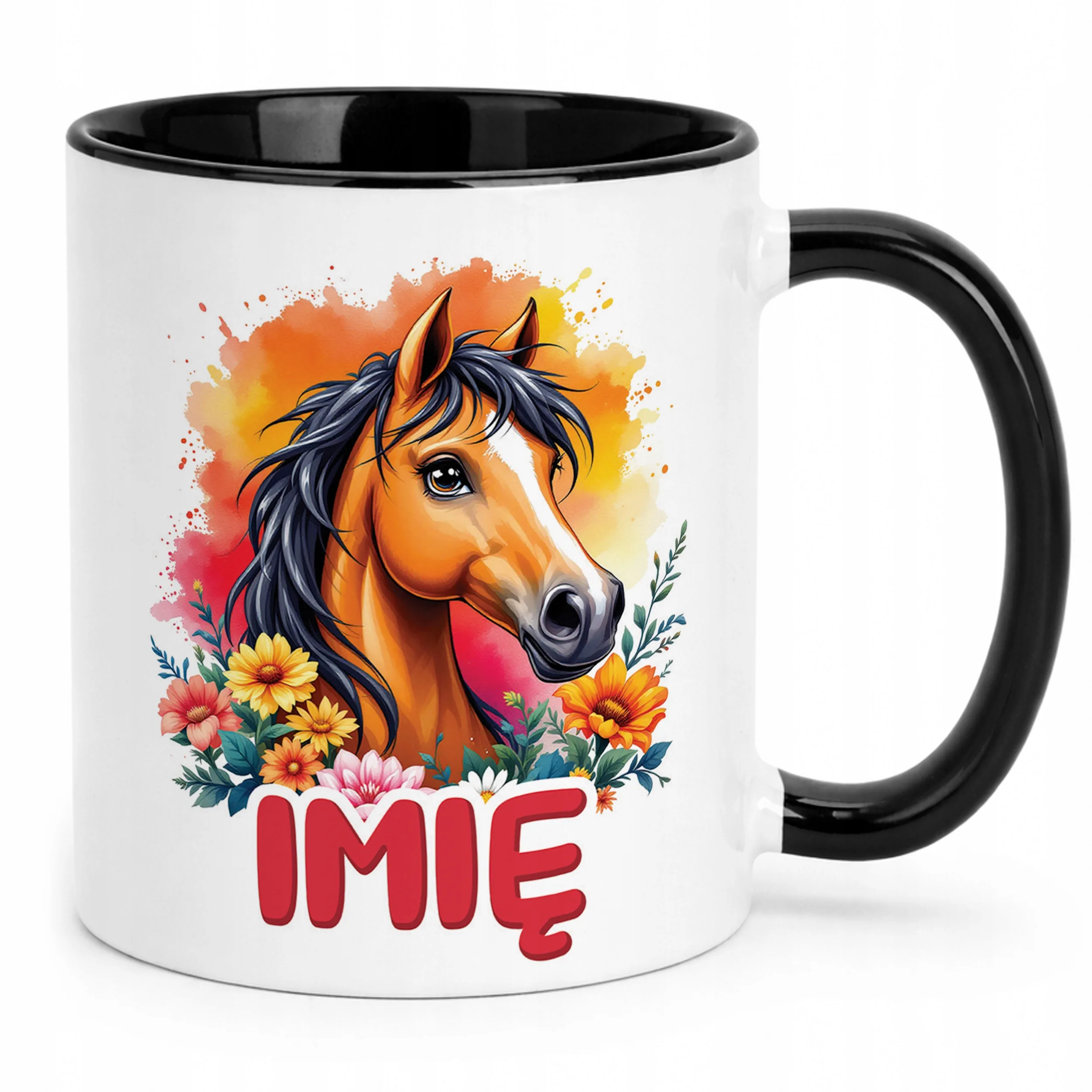 Kubek Czarny Personalizowany Z Koniem Koń Słodki Dla Dzieci