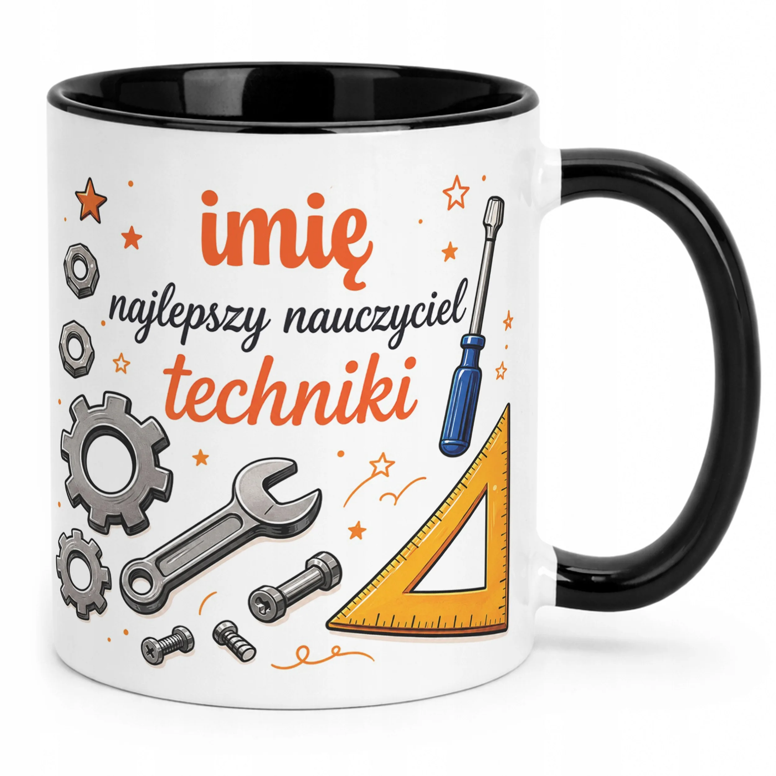 Kubek Czarny z Imieniem Dzień Nauczyciela Technika Prezent