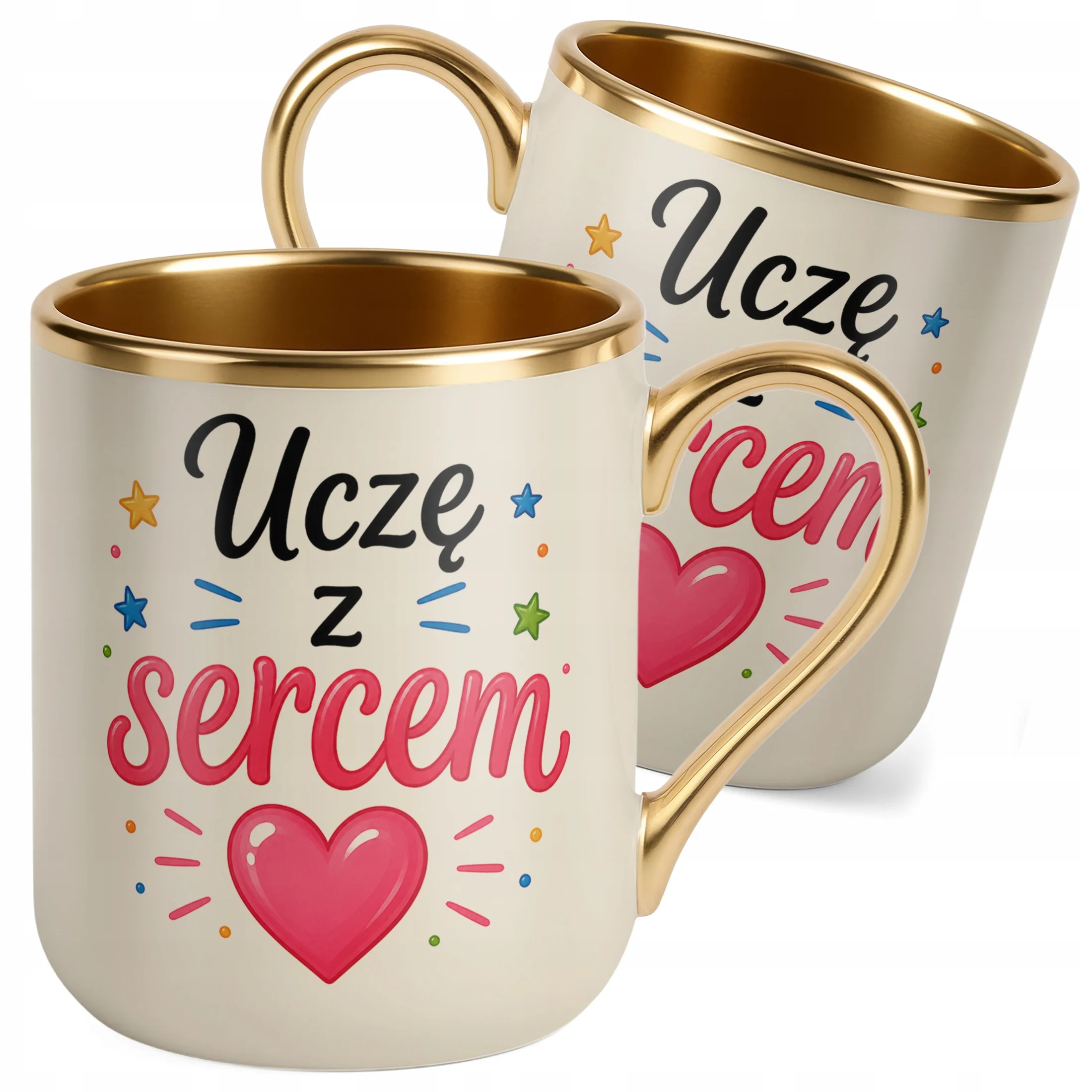 Kubek Premium Złoty Ecru Dzień Nauczyciela Prezent Upominek Szkoła