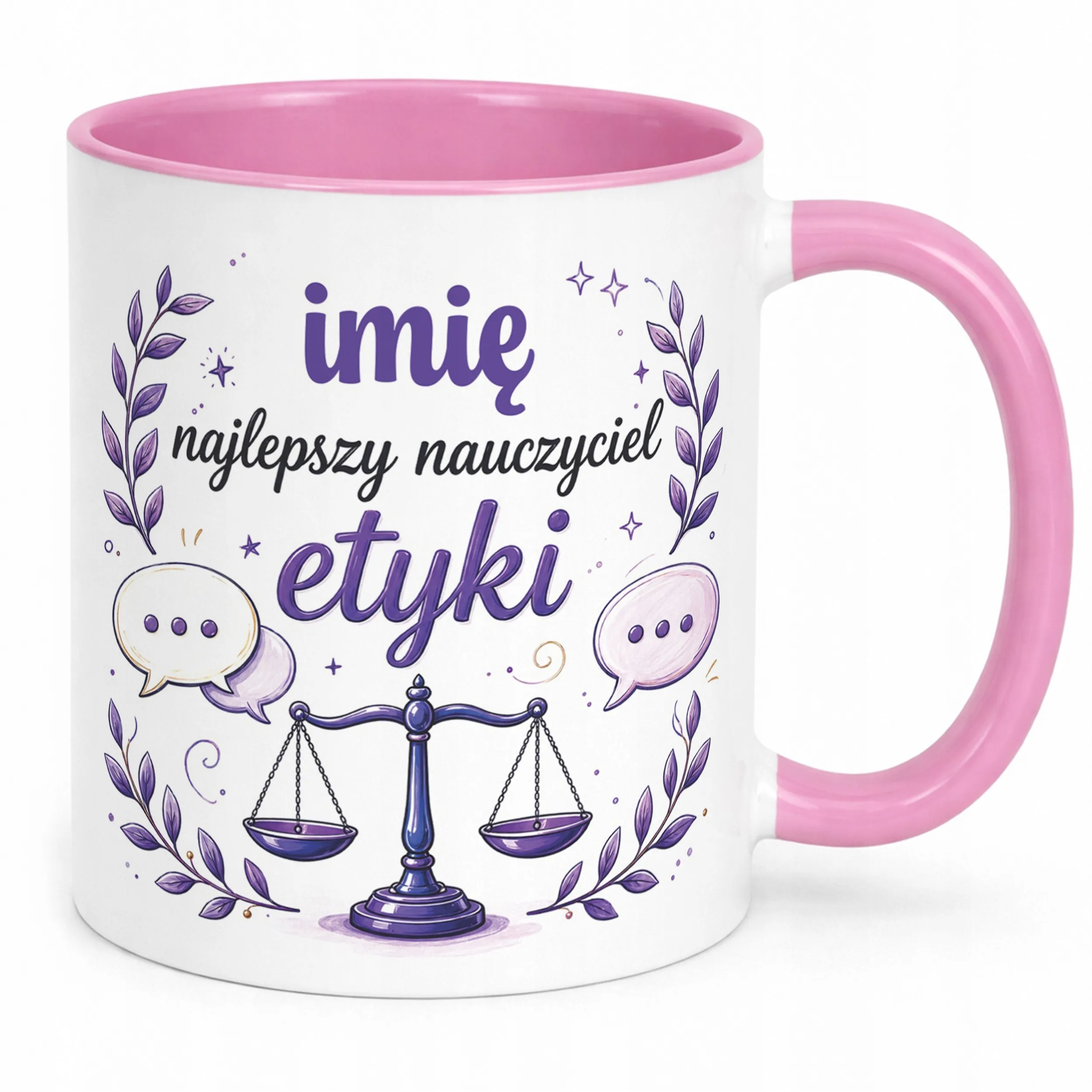 Kubek Różowy z Imieniem Dzień Nauczyciela Etyka Prezent