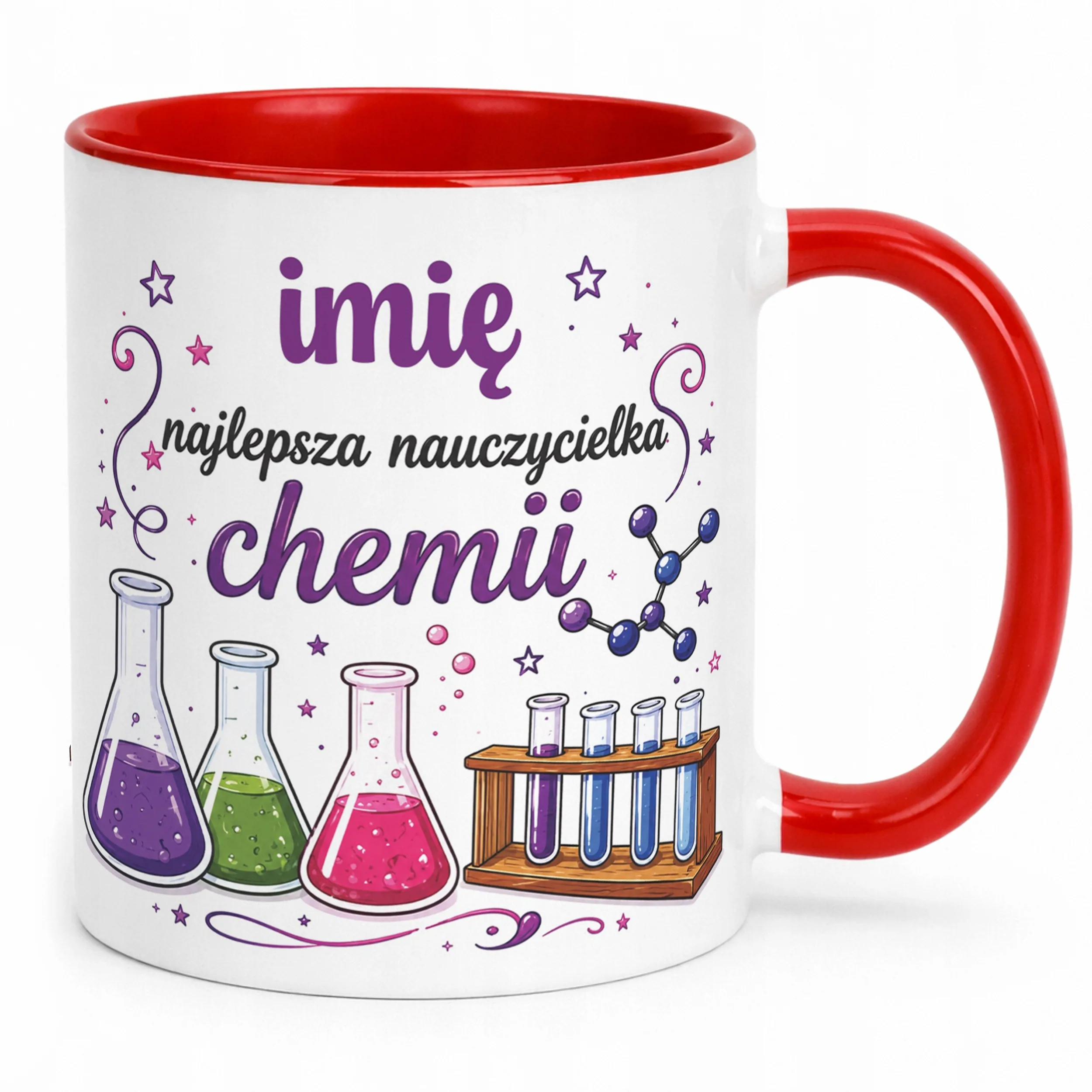 Kubek Czerwony z Imieniem Dzień Nauczyciela Chemia Prezent