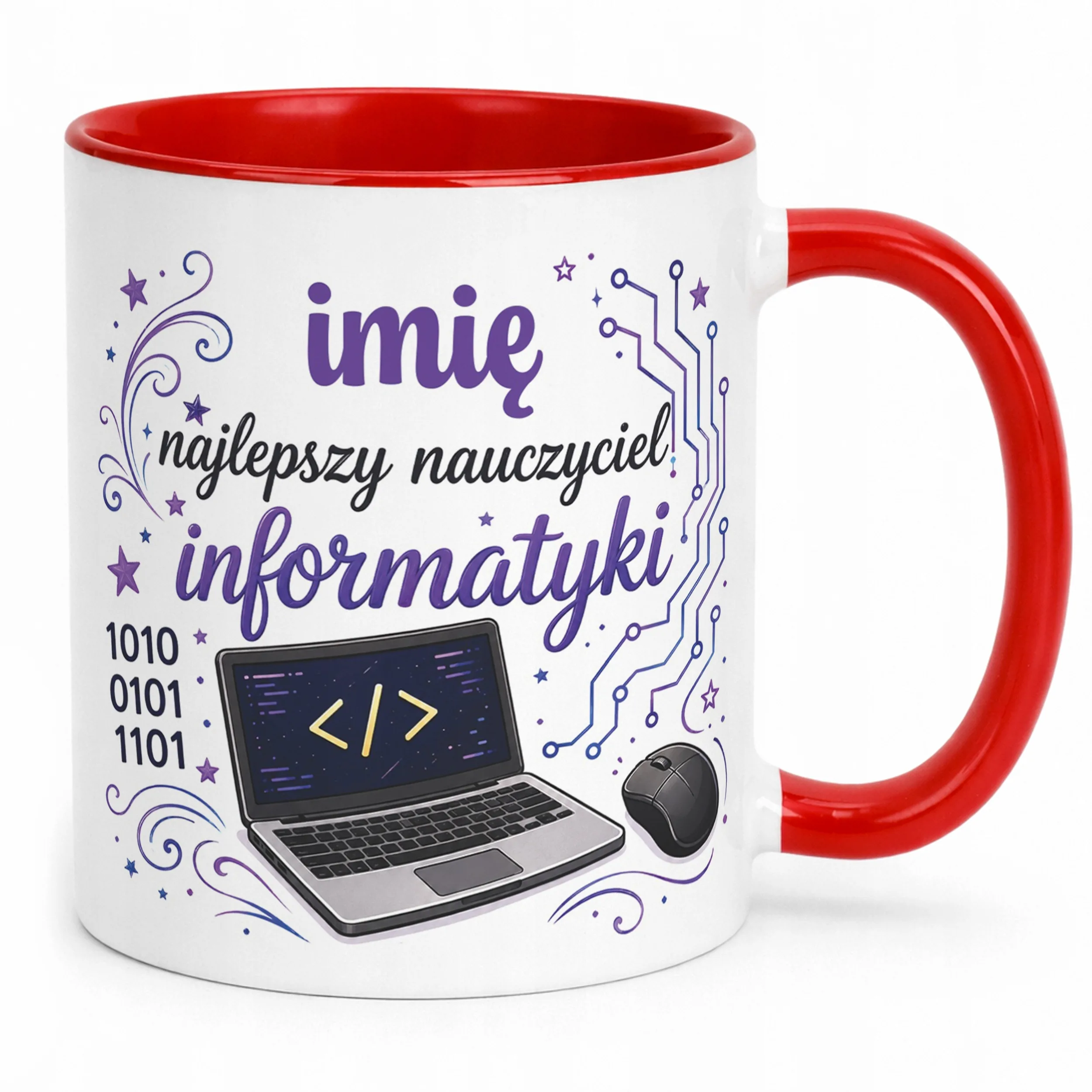 Kubek Czerwony z Imieniem Dzień Nauczyciela Informatyka Prezent