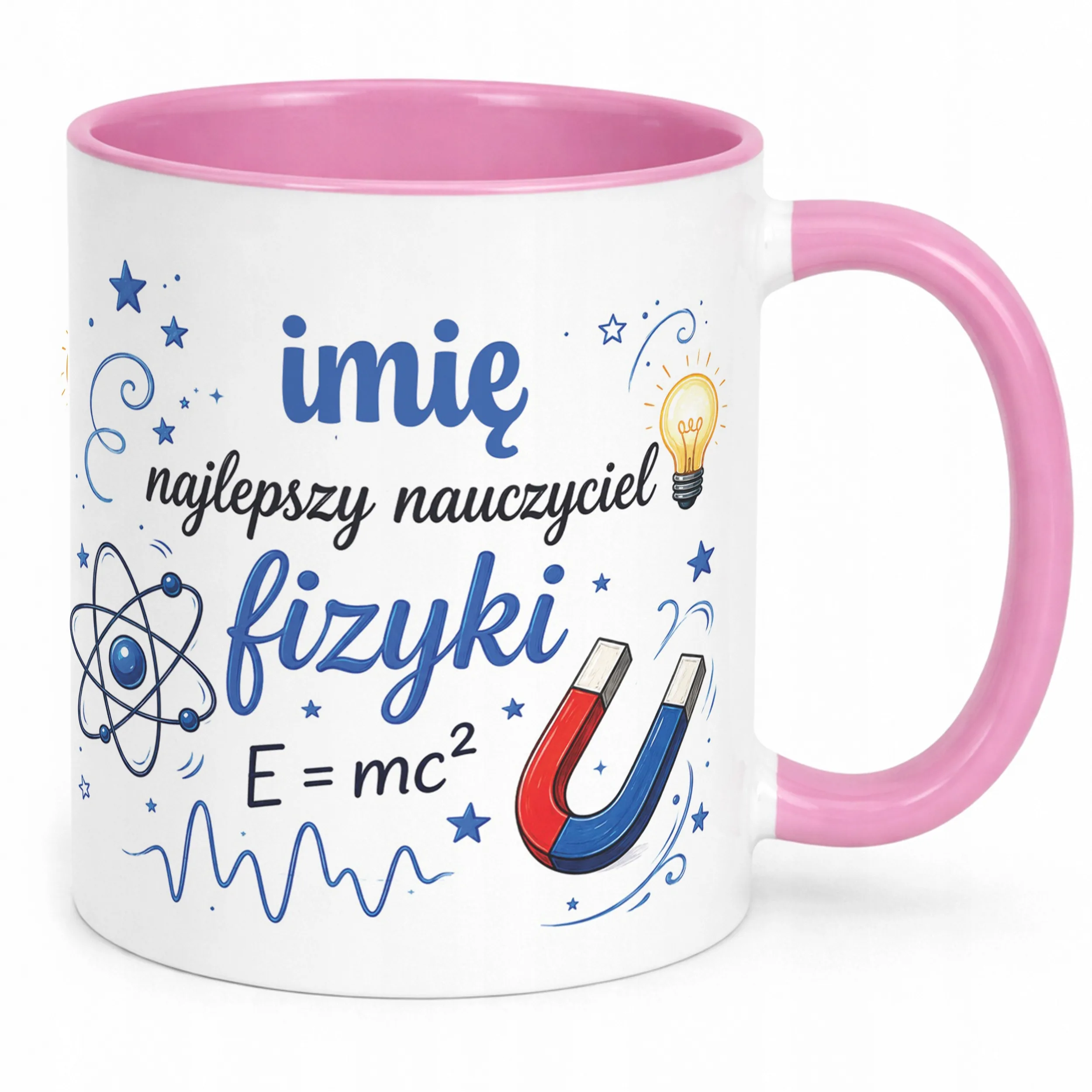 Kubek Różowy z Imieniem Dzień Nauczyciela Fizyka Prezent