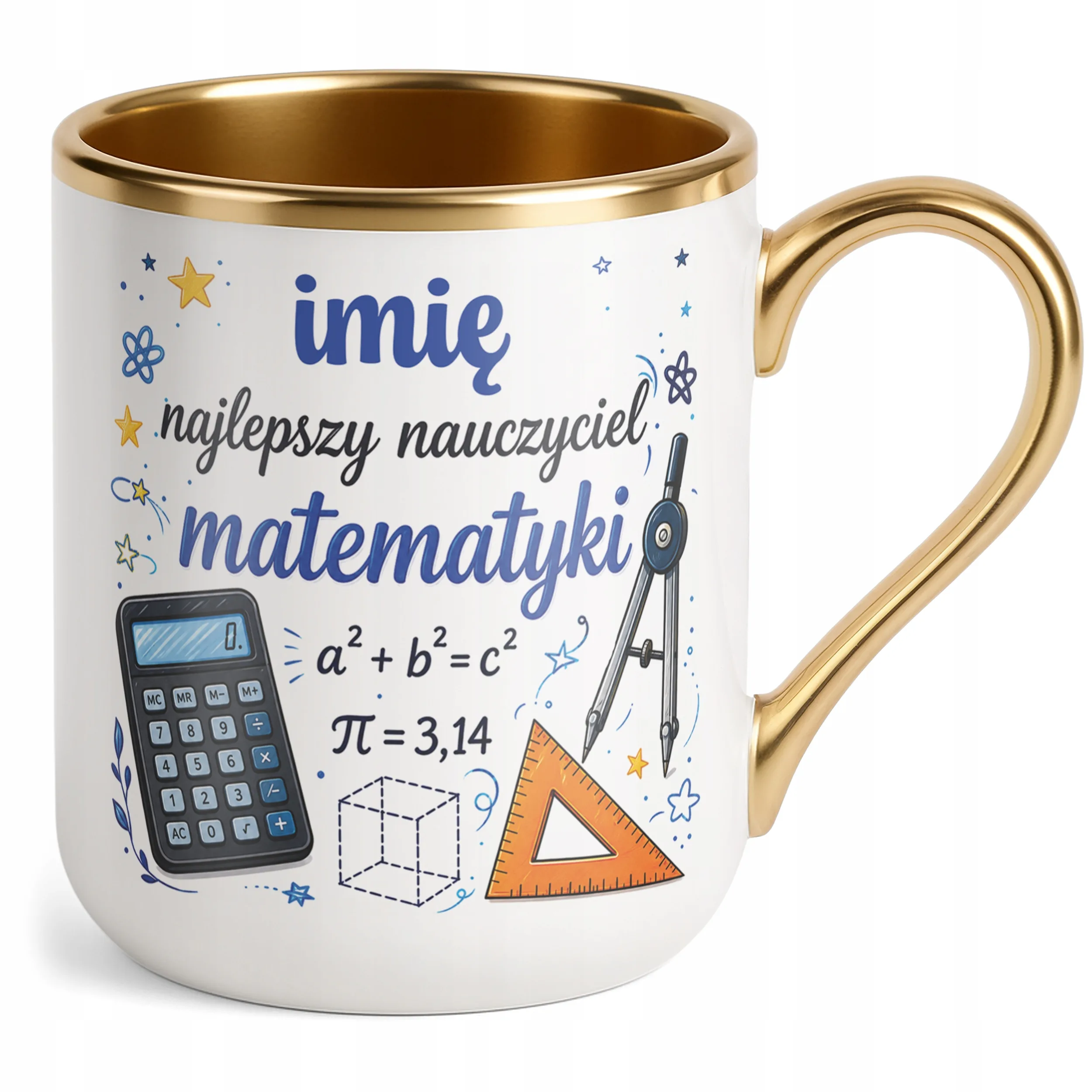 Kubek Premium Złoty z Imieniem Dzień Nauczyciela Matematyka Prezent