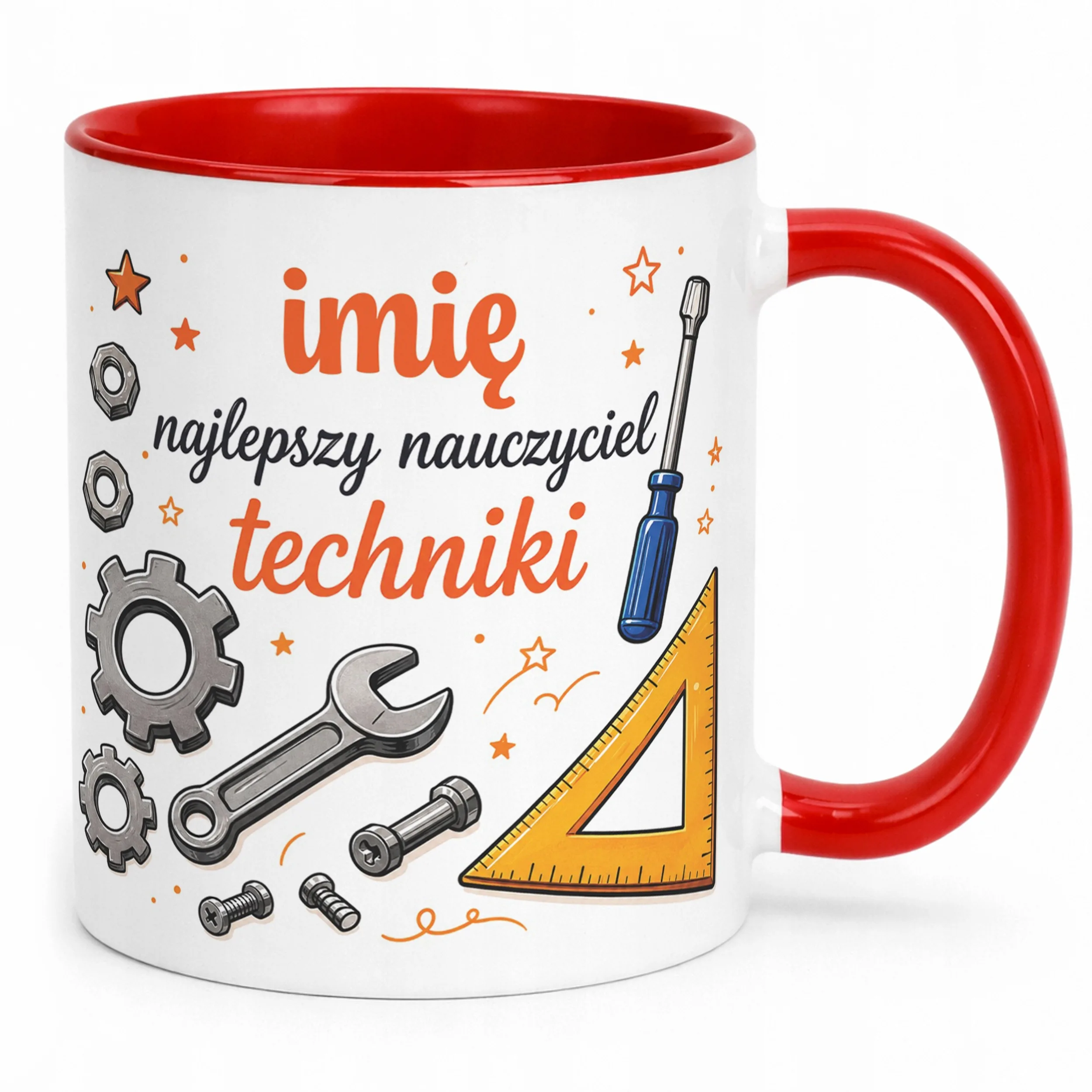 Kubek Czerwony z Imieniem Dzień Nauczyciela Technika Prezent