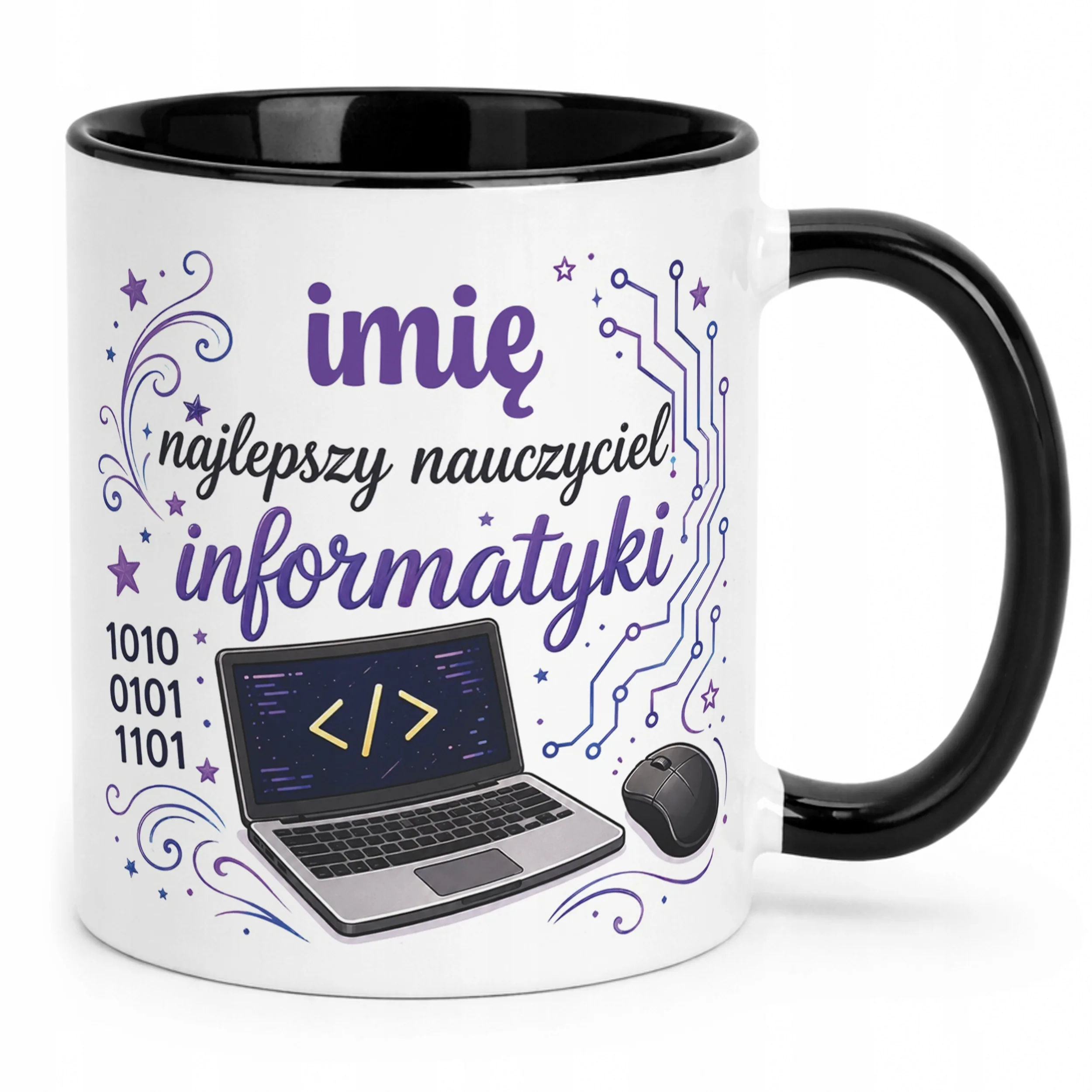 Kubek Czarny z Imieniem Dzień Nauczyciela Informatyka Prezent