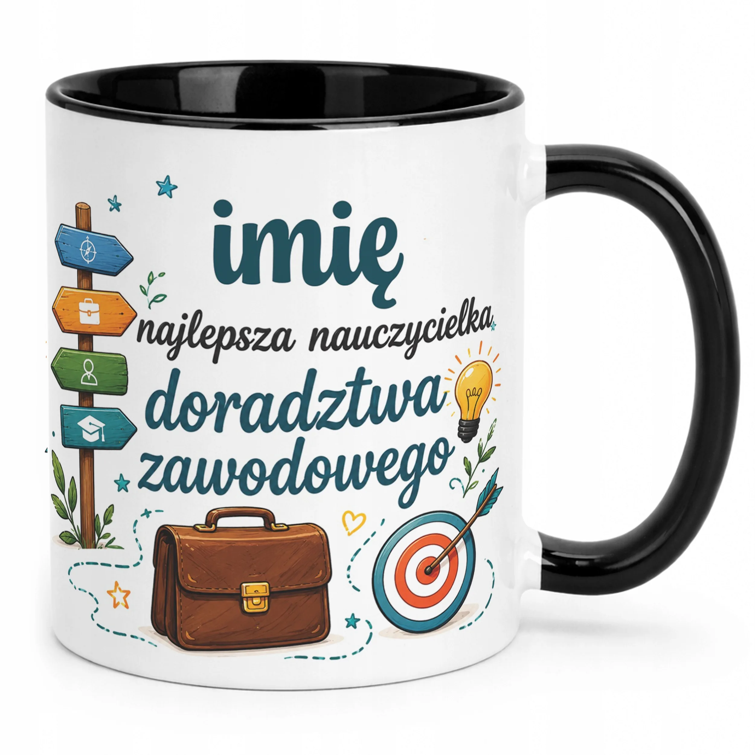 Kubek Czarny z Imieniem Dzień Nauczyciela Doradztwo Zawodowe
