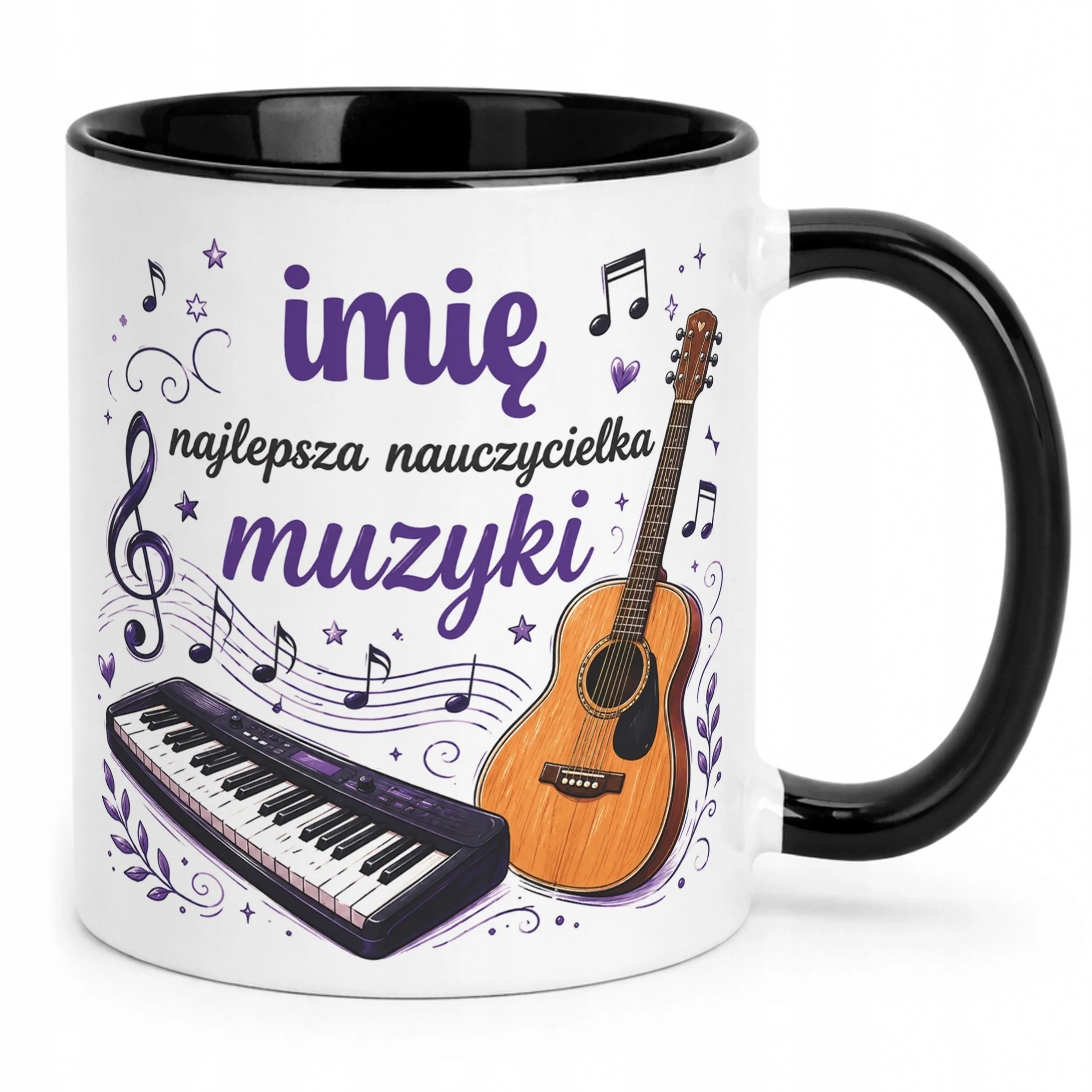 Kubek Czarny z Imieniem Dzień Nauczyciela Muzyka Prezent
