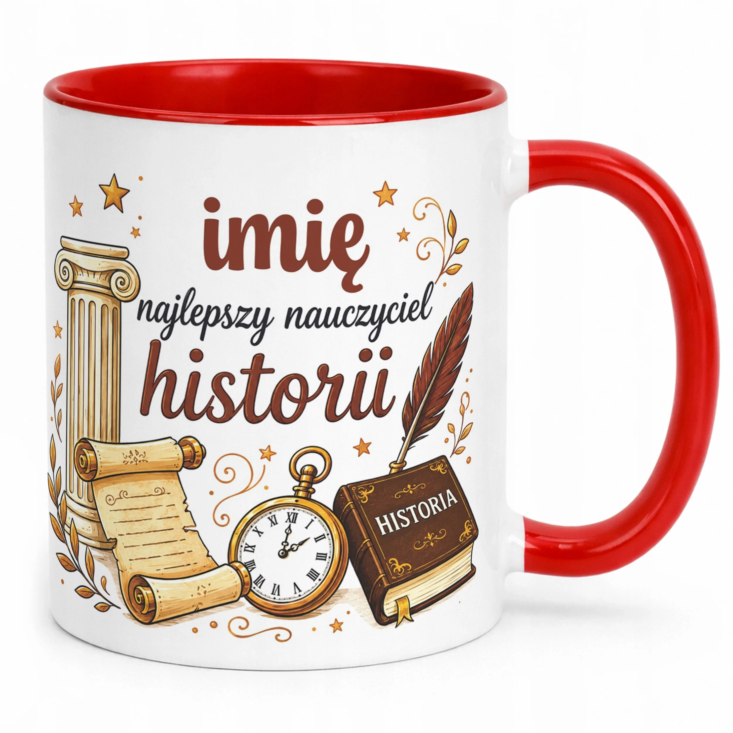 Kubek Czerwony z Imieniem Dzień Nauczyciela Historia Prezent