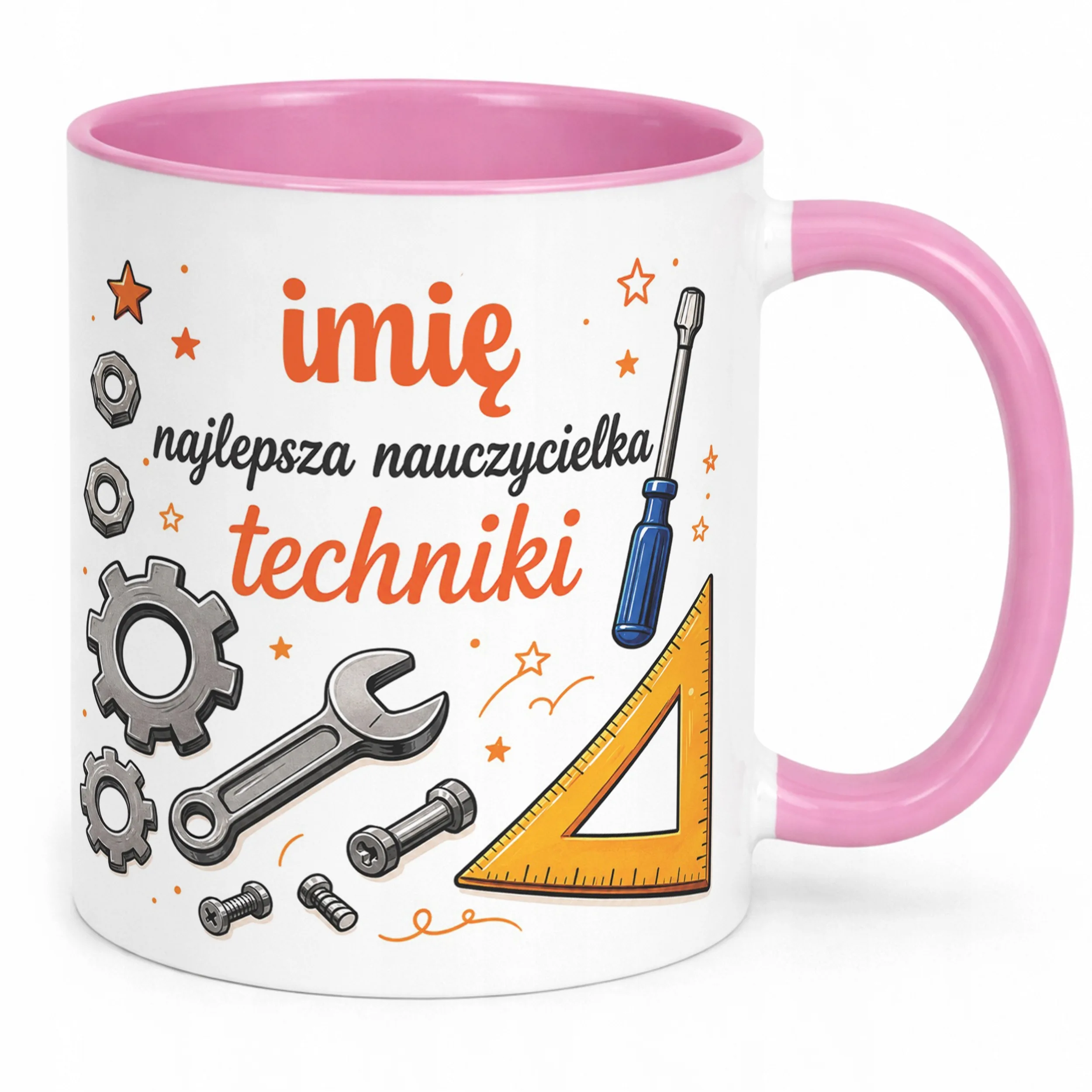 Kubek Różowy z Imieniem Dzień Nauczyciela Technika Prezent