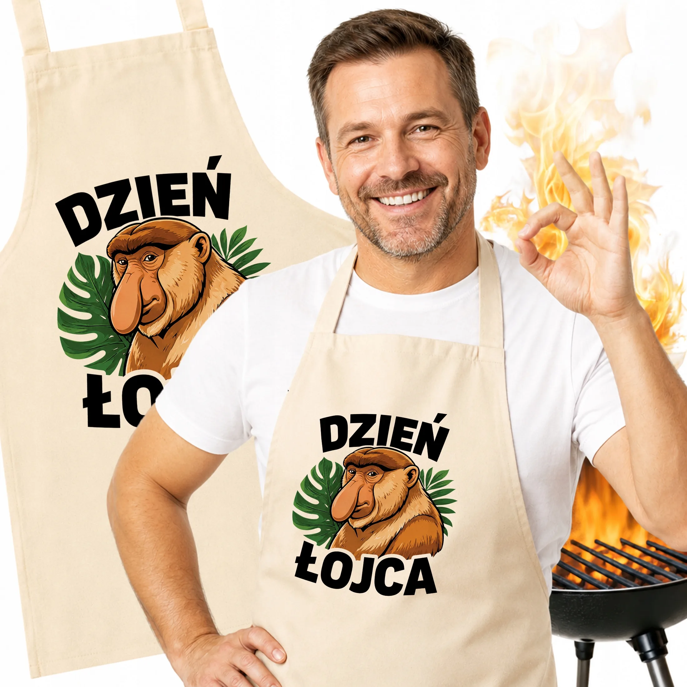 Fartuch kuchenny ecru dla taty prezent na Dzień Ojca miły upominek