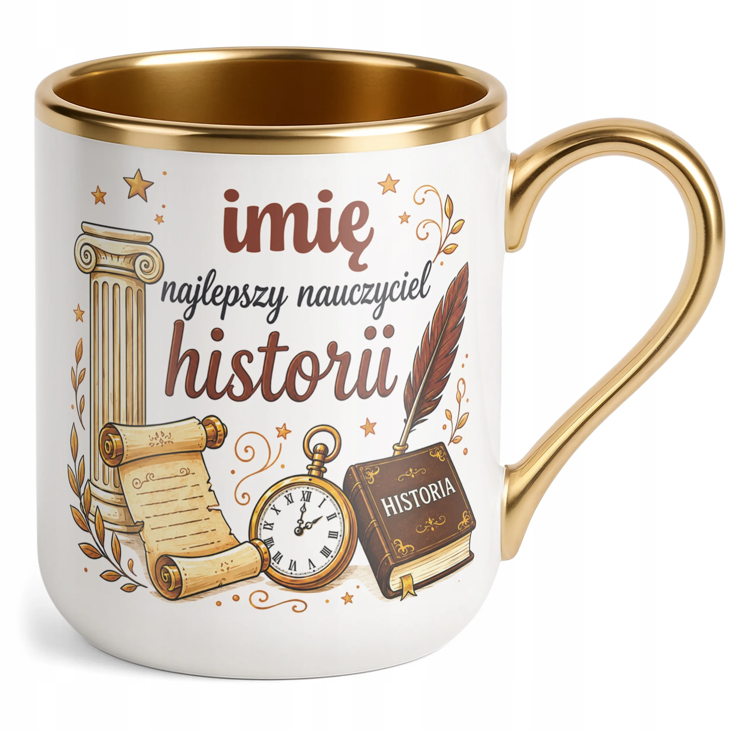 Kubek Premium Złoty z Imieniem Dzień Nauczyciela Historia Prezent