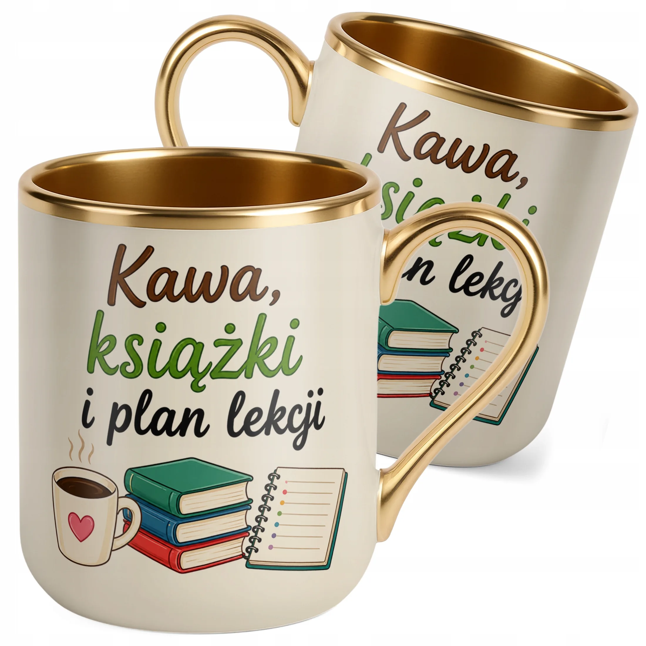 Kubek Premium Złoty Ecru Dzień Nauczyciela Prezent Upominek Szkoła