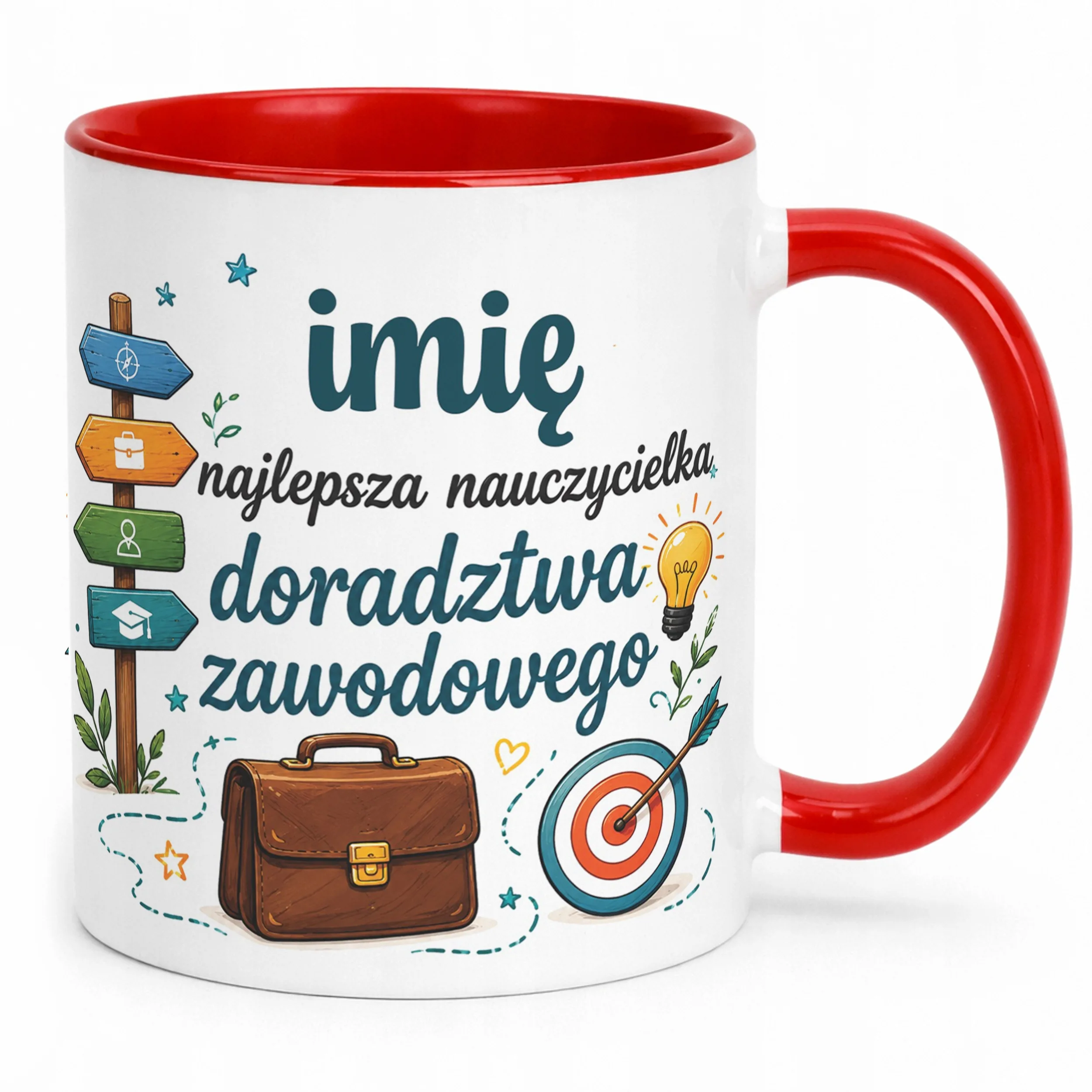 Kubek Czerwony z Imieniem Dzień Nauczyciela Doradztwo Zawodowe