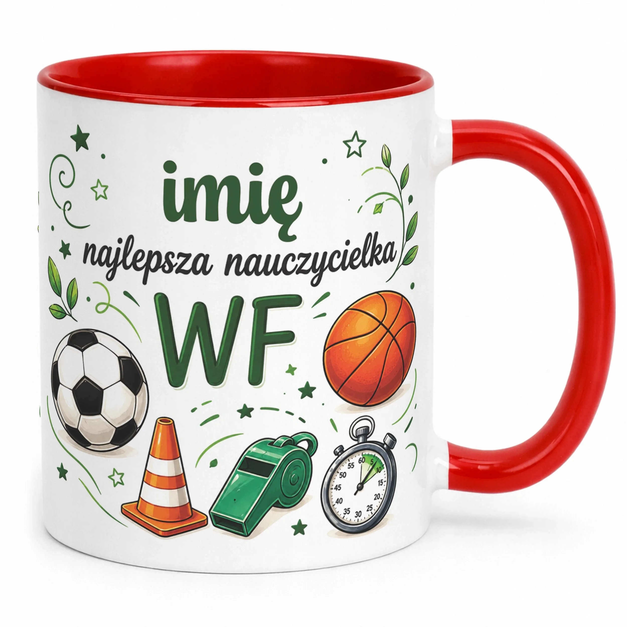 Kubek Czerwony z Imieniem Dzień Nauczyciela WF Prezent