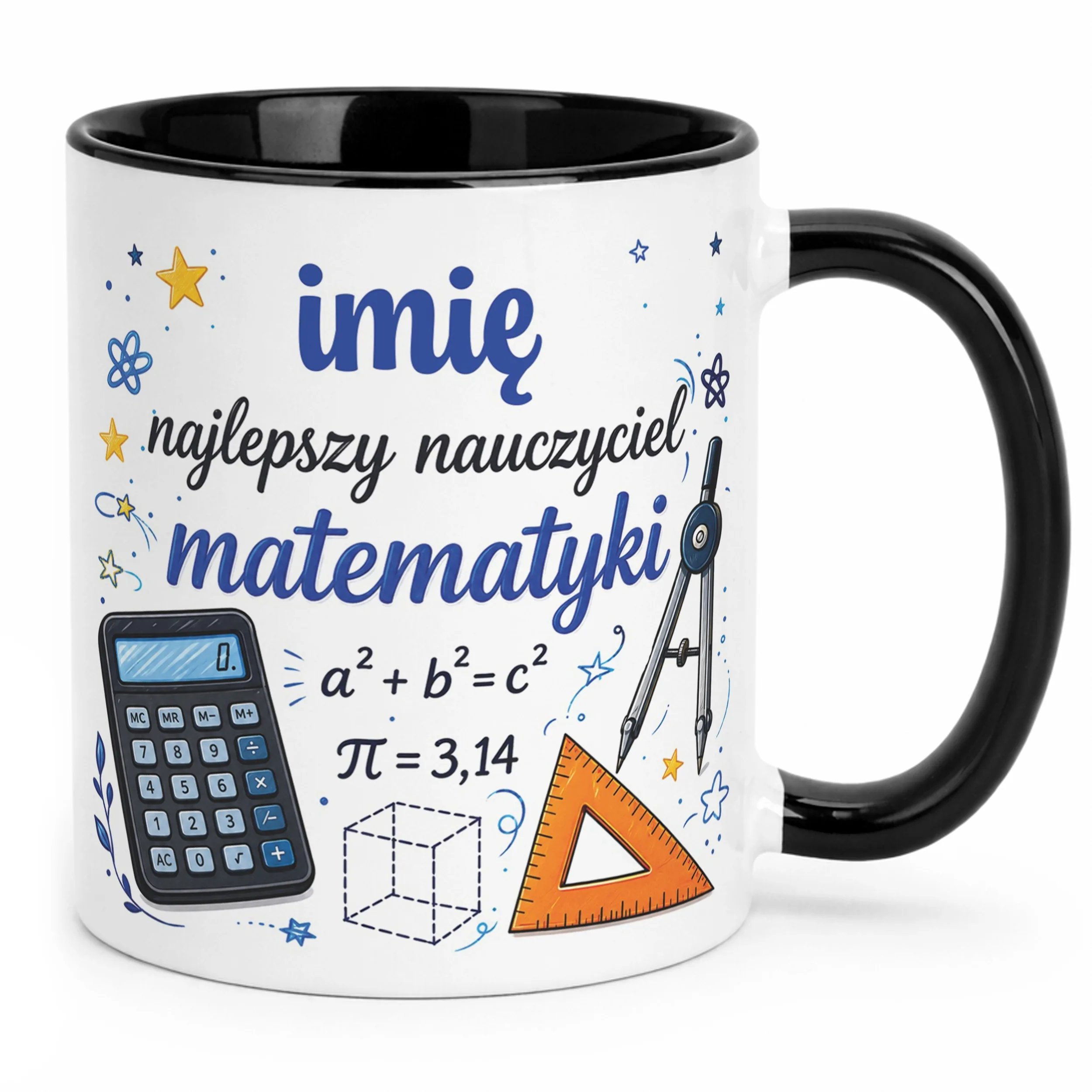 Kubek Czarny z Imieniem Dzień Nauczyciela Matematyka Prezent