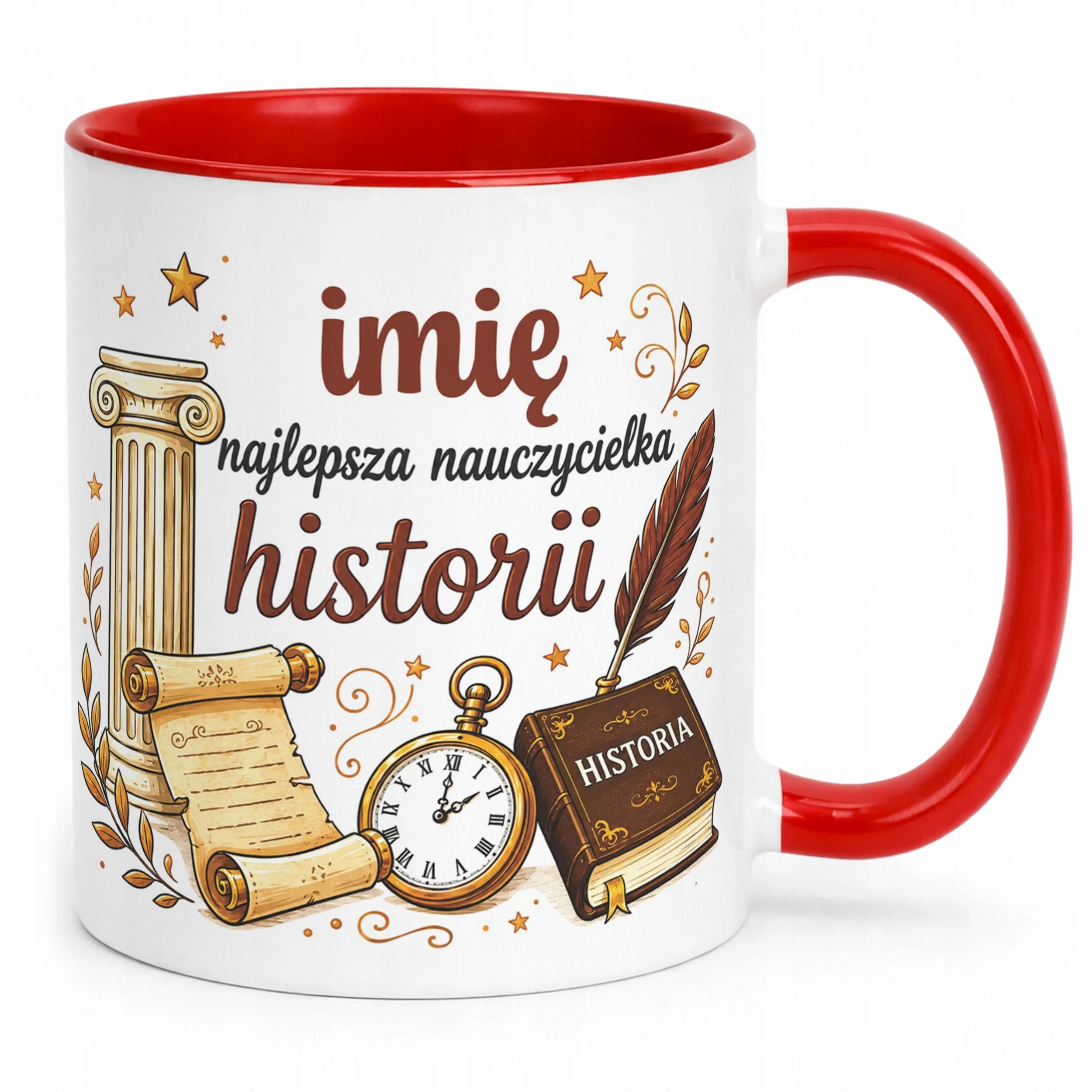 Kubek Czerwony z Imieniem Dzień Nauczyciela Historia Prezent