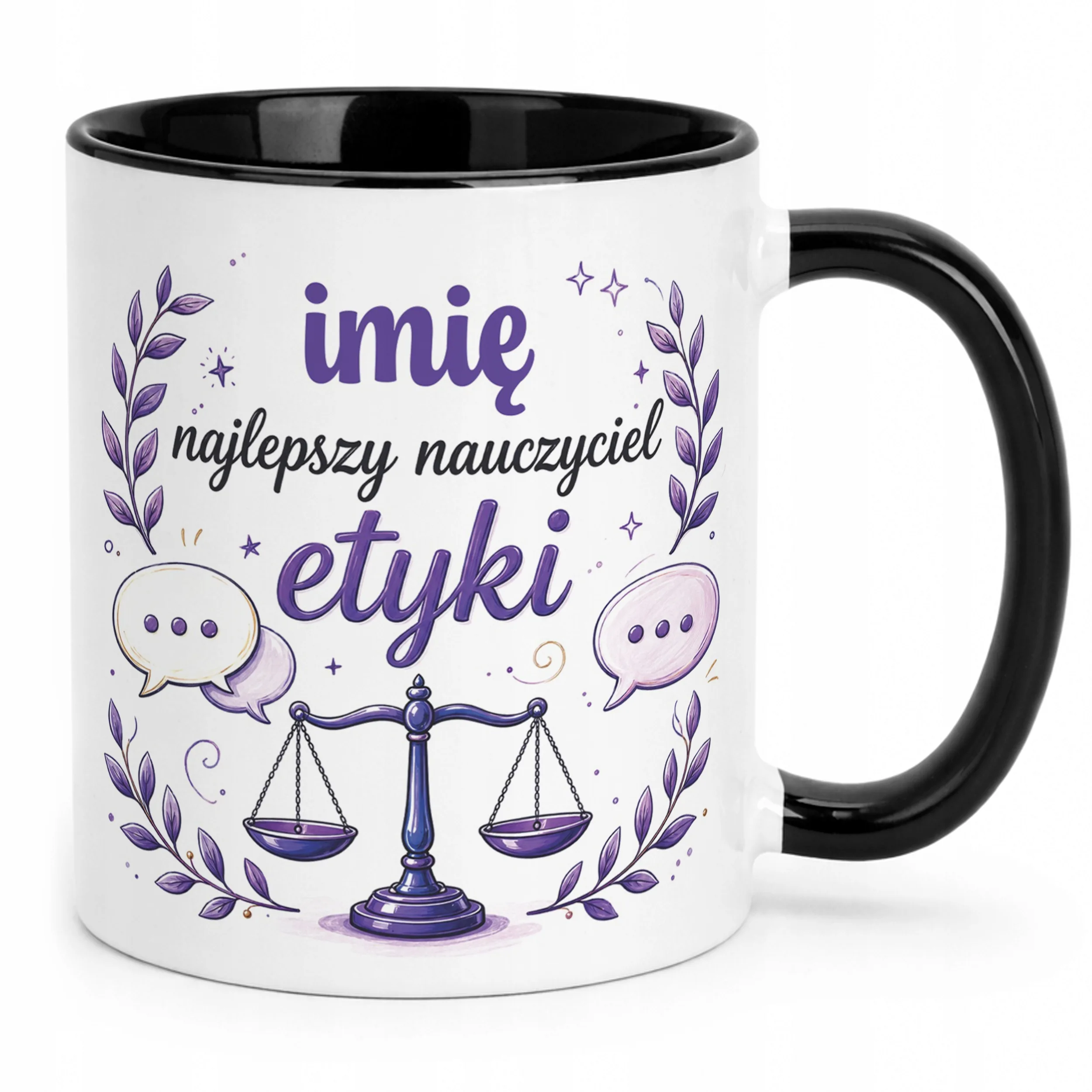 Kubek Czarny z Imieniem Dzień Nauczyciela Etyka Prezent