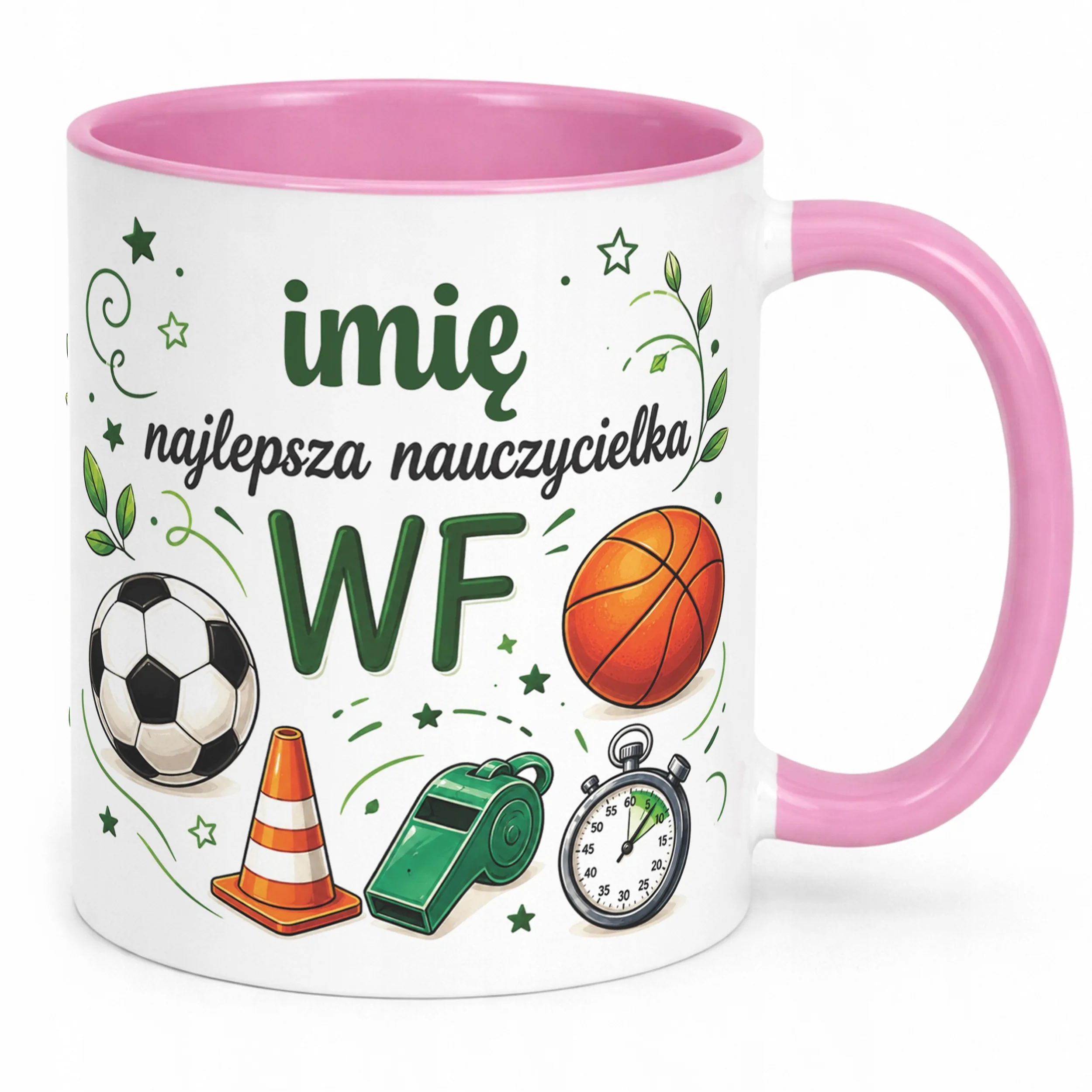 Kubek Różowy z Imieniem Dzień Nauczyciela WF Prezent