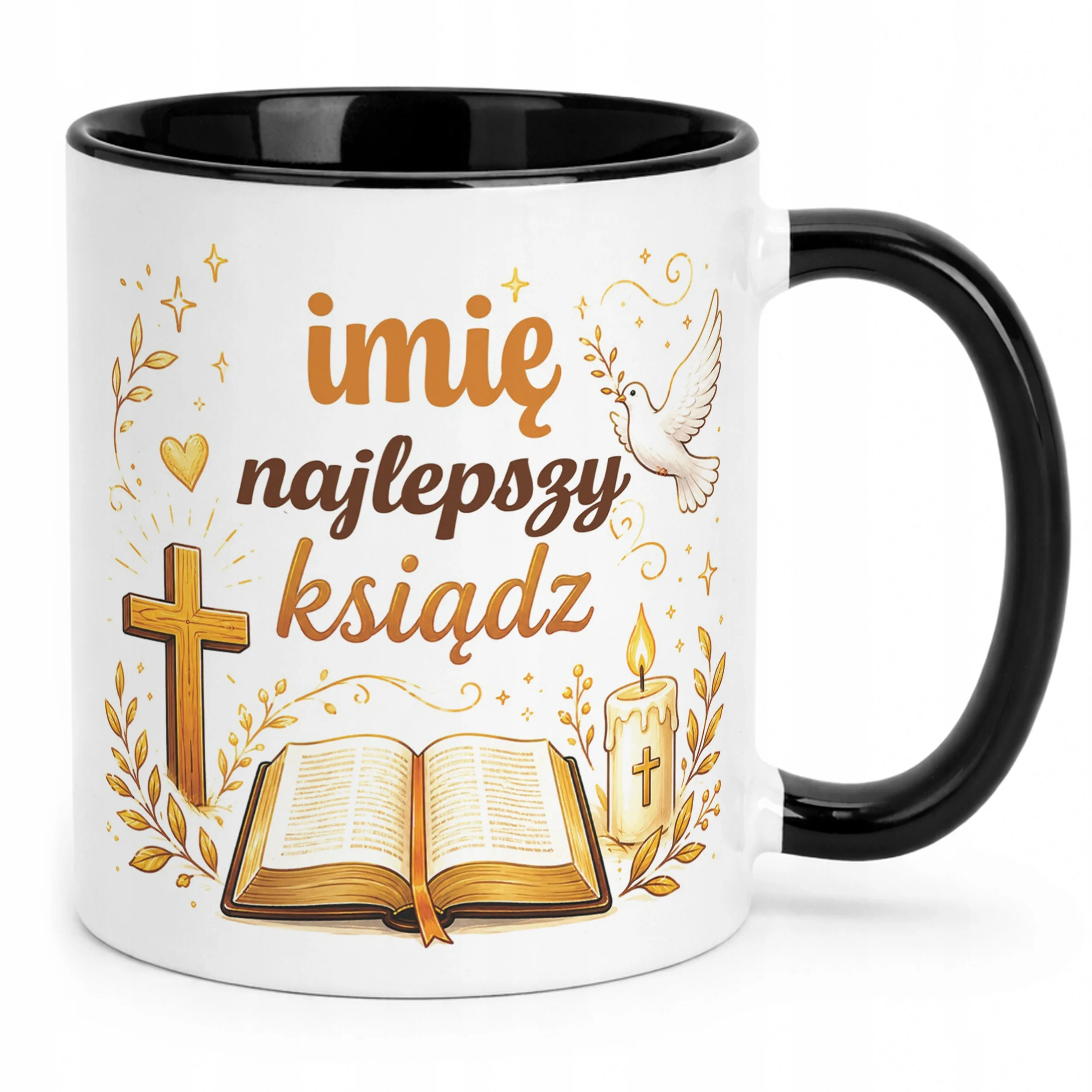 Kubek Czarny z Imieniem Dzień Nauczyciela Dla Księdza Prezent