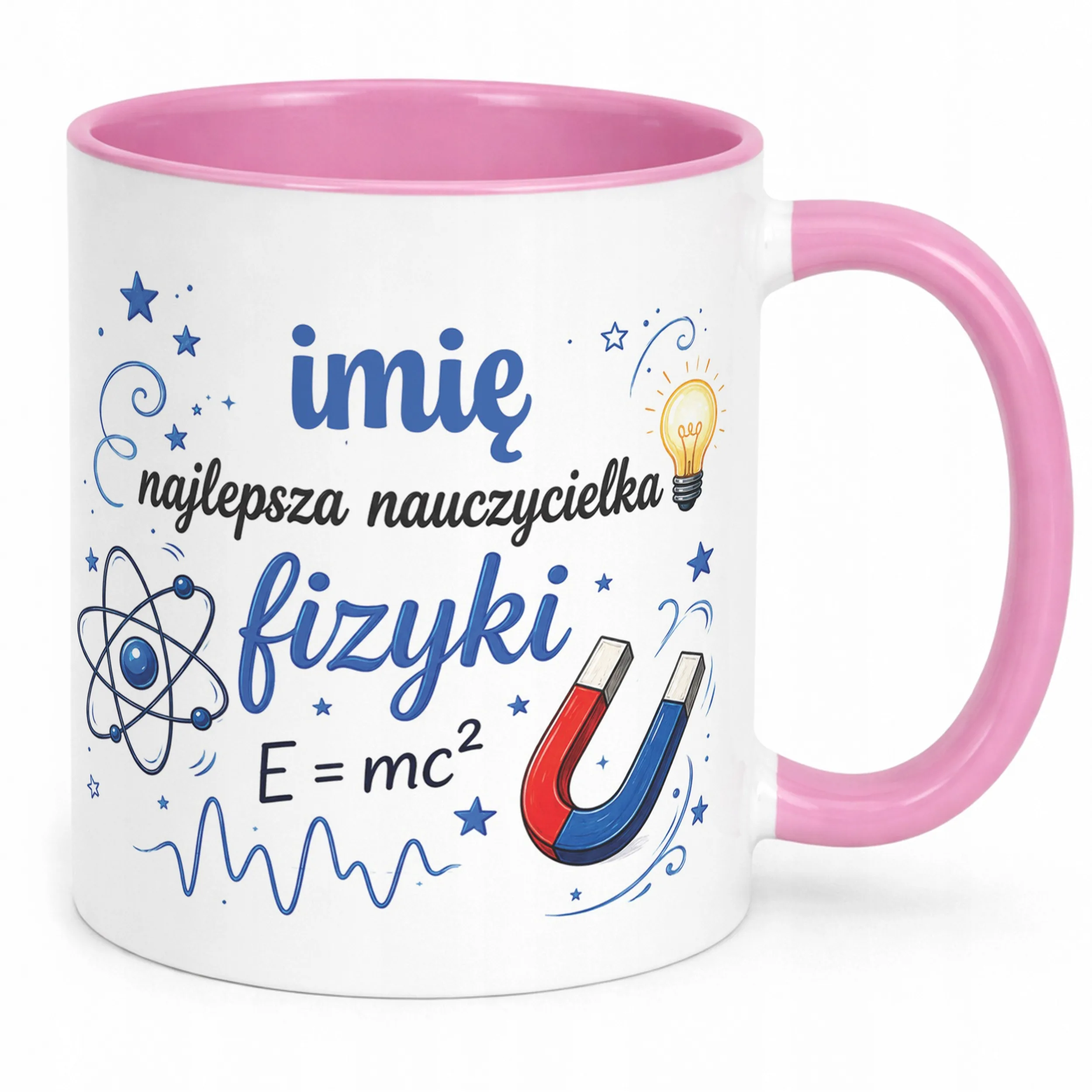 Kubek Różowy z Imieniem Dzień Nauczyciela Fizyka Prezent