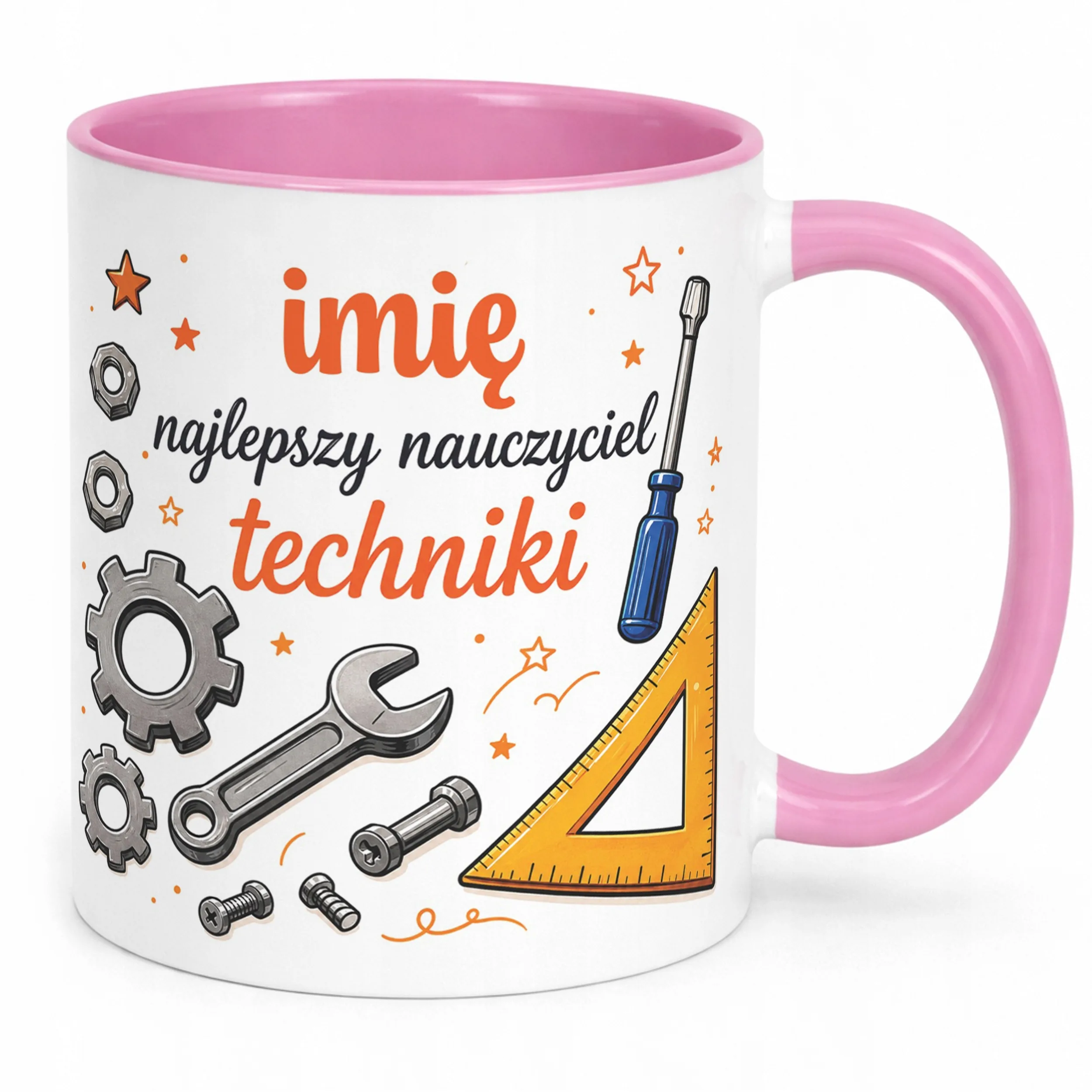 Kubek Różowy z Imieniem Dzień Nauczyciela Technika Prezent