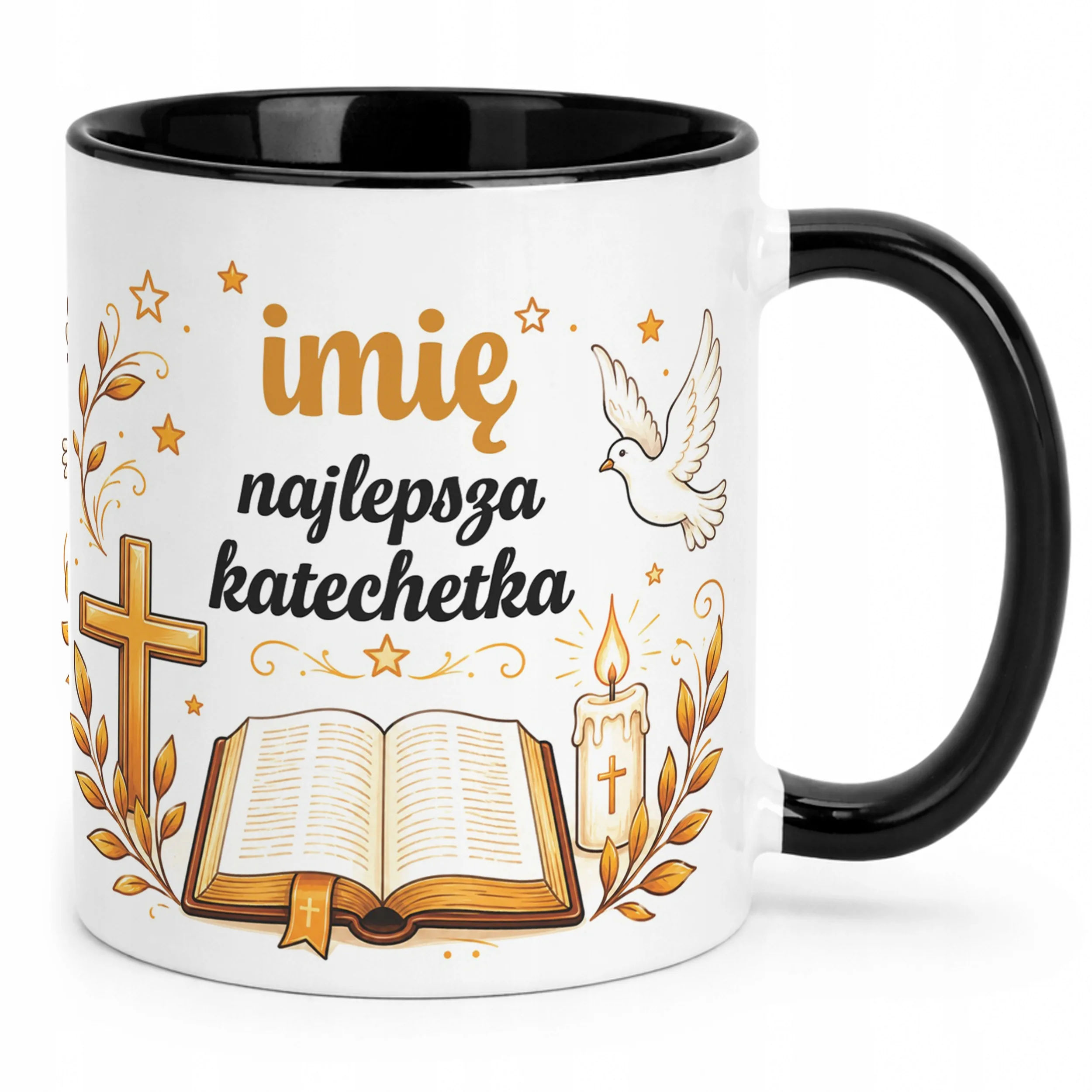 Kubek Czarny z Imieniem Dzień Nauczyciela Dla Katechetki Prezent