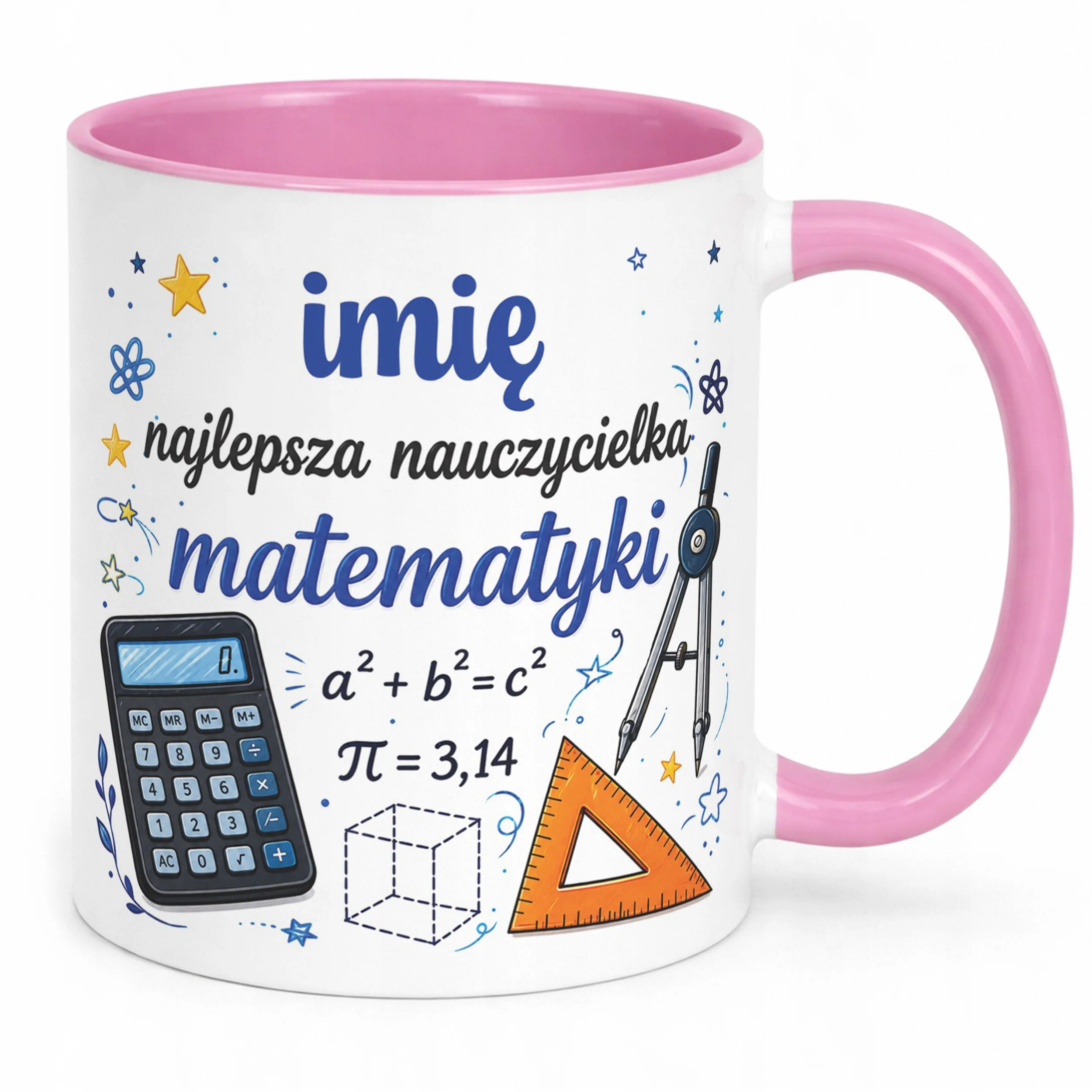 Kubek Różowy z Imieniem Dzień Nauczyciela Matematyka Prezent