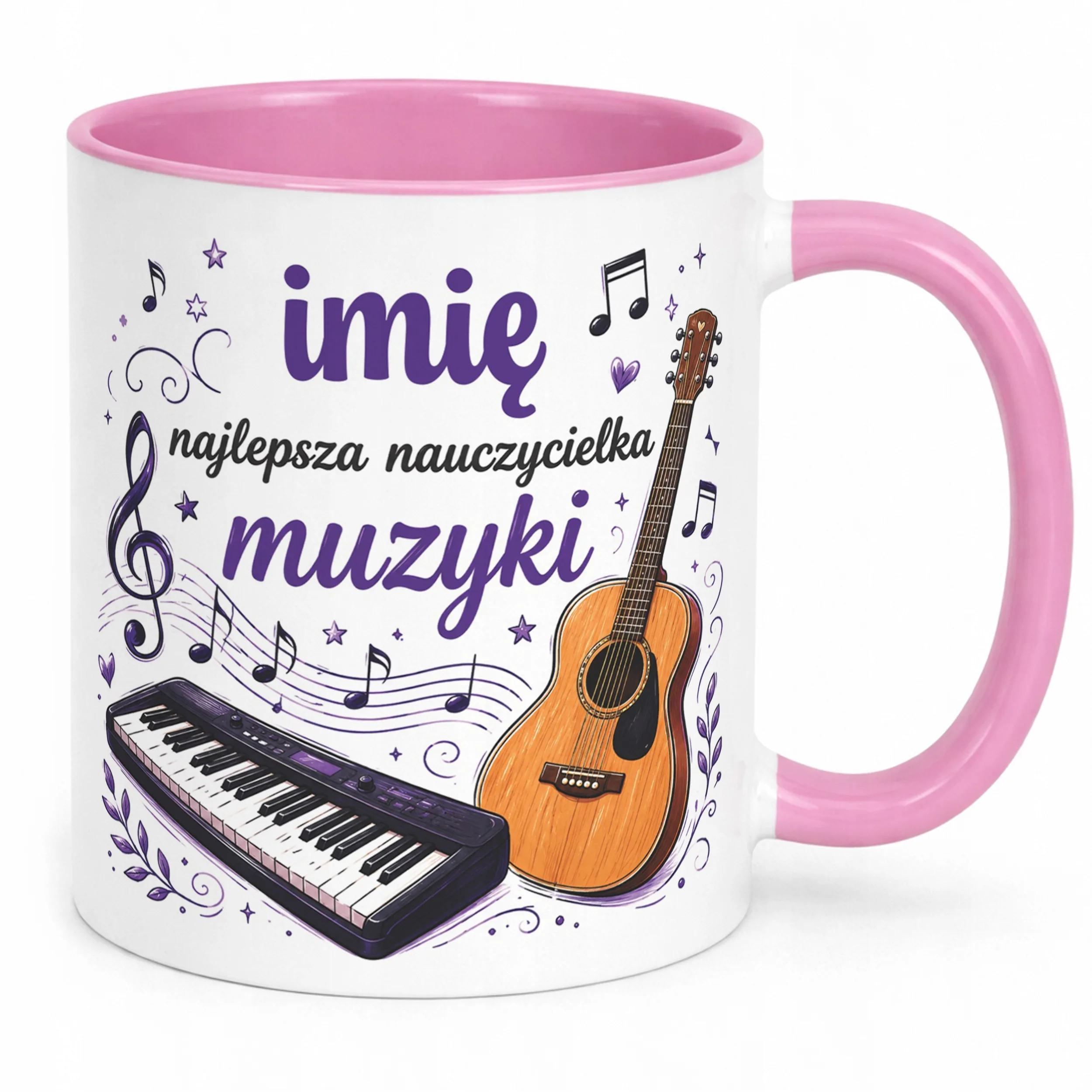 Kubek Różowy z Imieniem Dzień Nauczyciela Muzyka Prezent