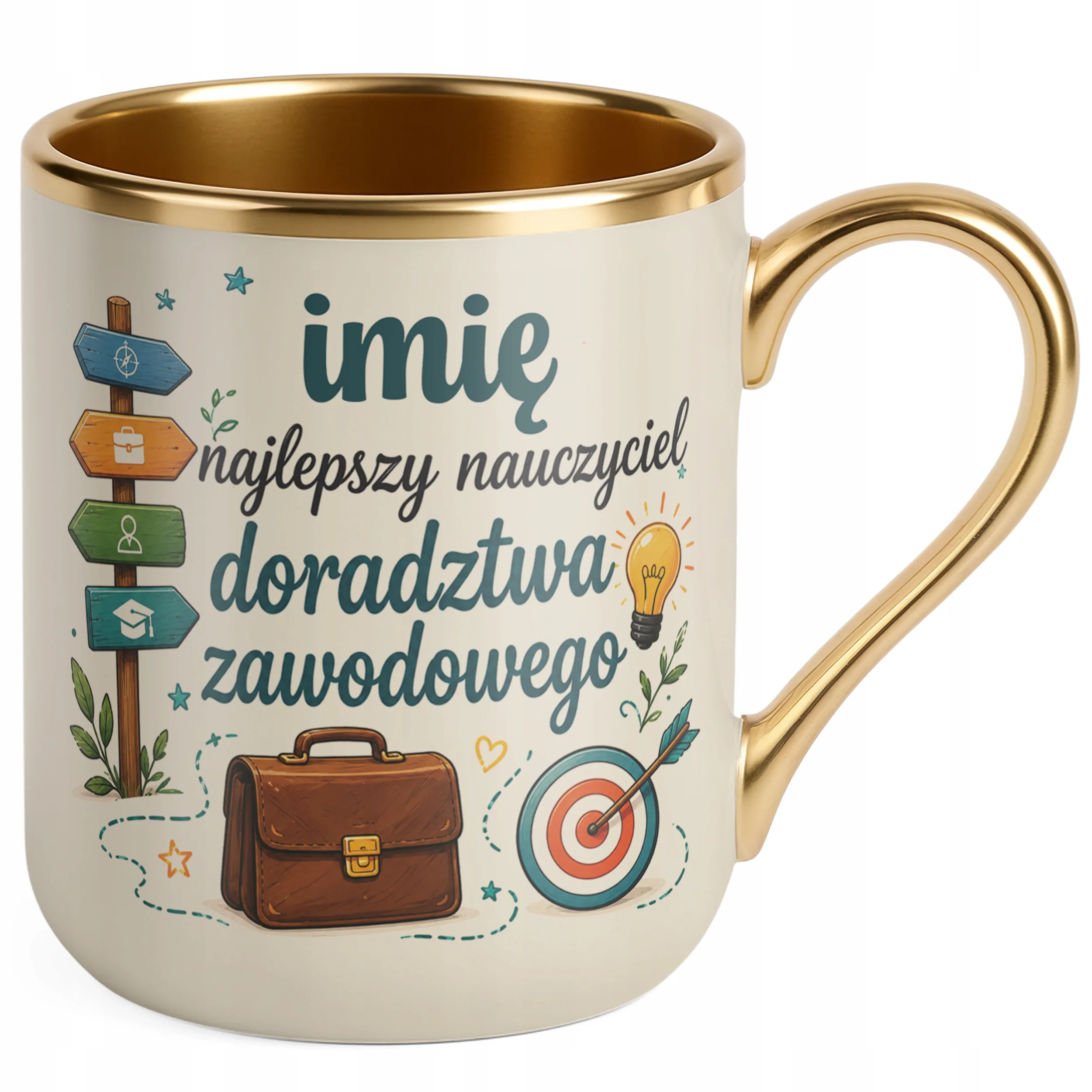 Kubek Premium Złoty Ecru z Imieniem Dzień Nauczyciela Doradztwo Zawodowe
