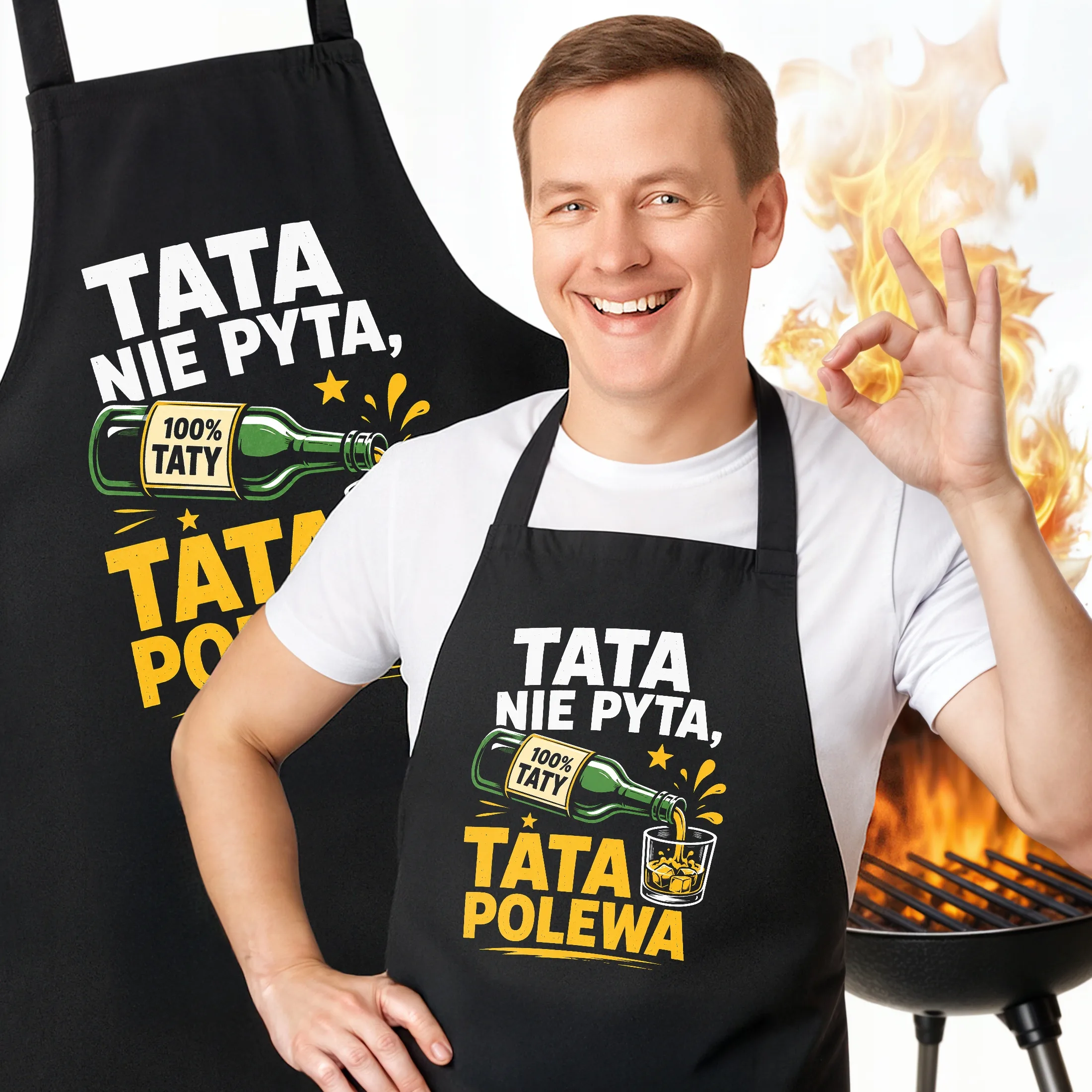 Fartuch kuchenny czarny dla taty prezent na Dzień Ojca upominek