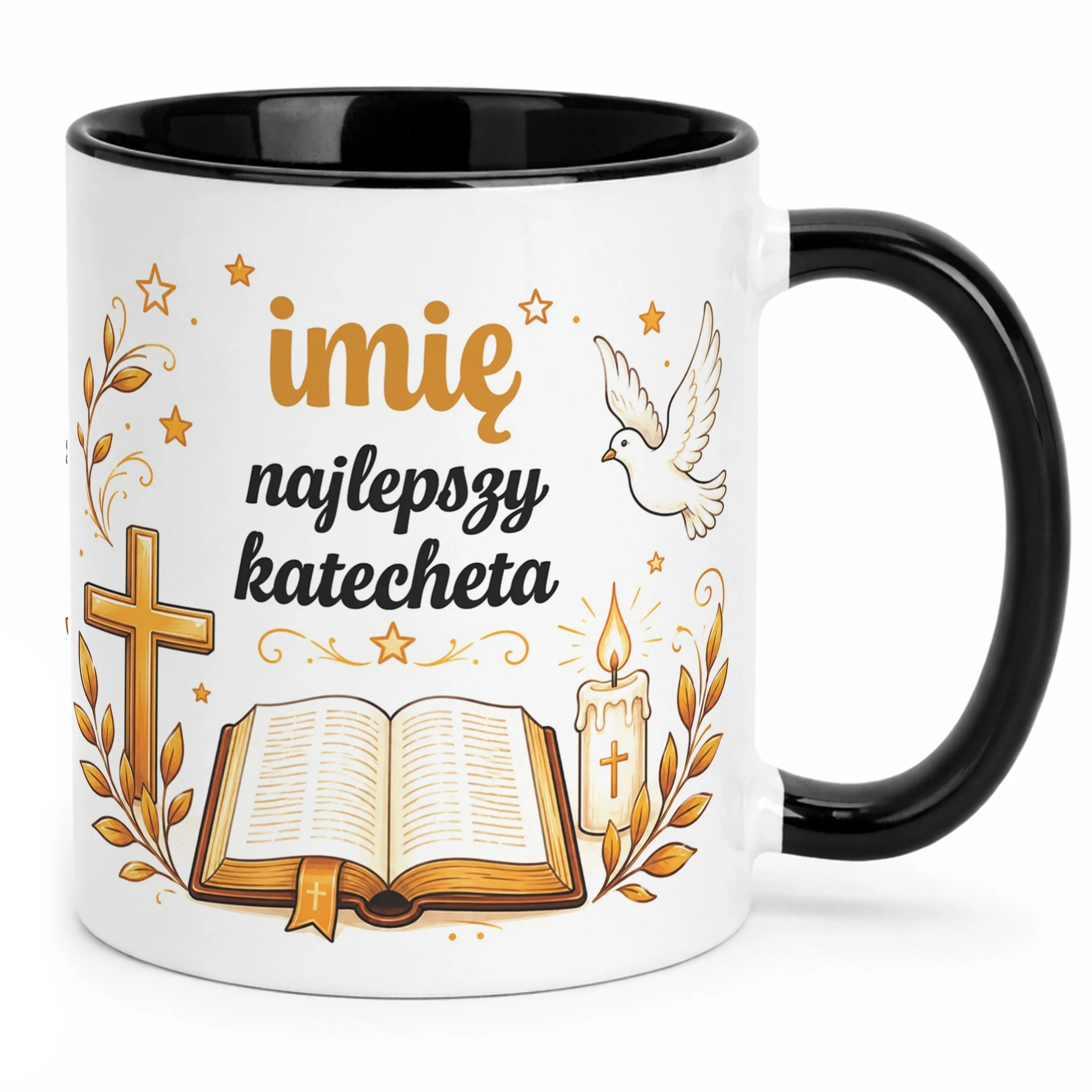 Kubek Czarny z Imieniem Dzień Nauczyciela Dla Katechety Prezent
