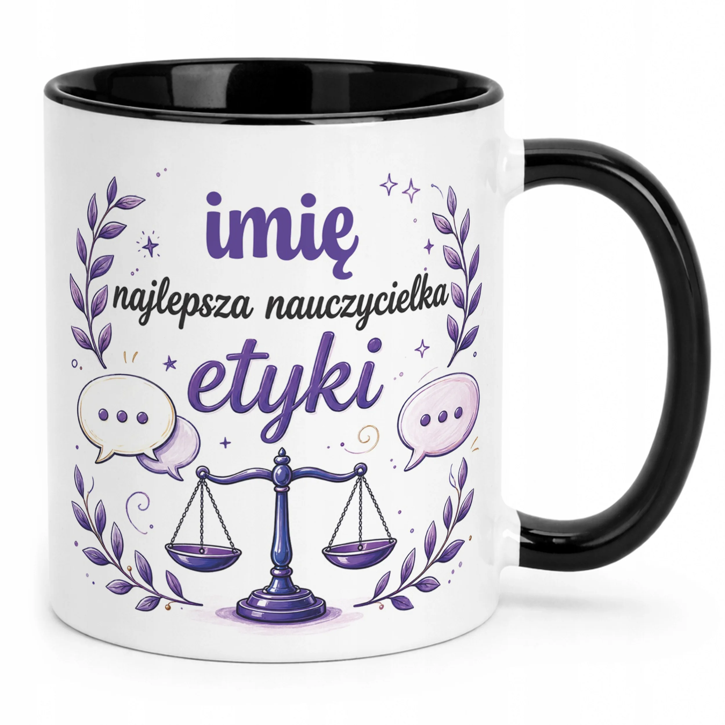 Kubek Czarny z Imieniem Dzień Nauczyciela Etyka Prezent
